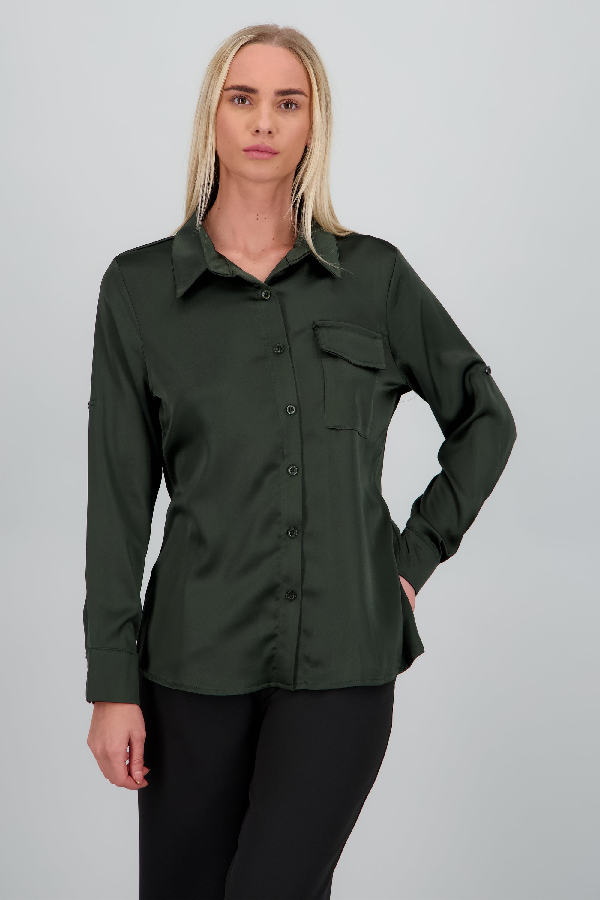 Camisa satin mangas elevador OLIVO