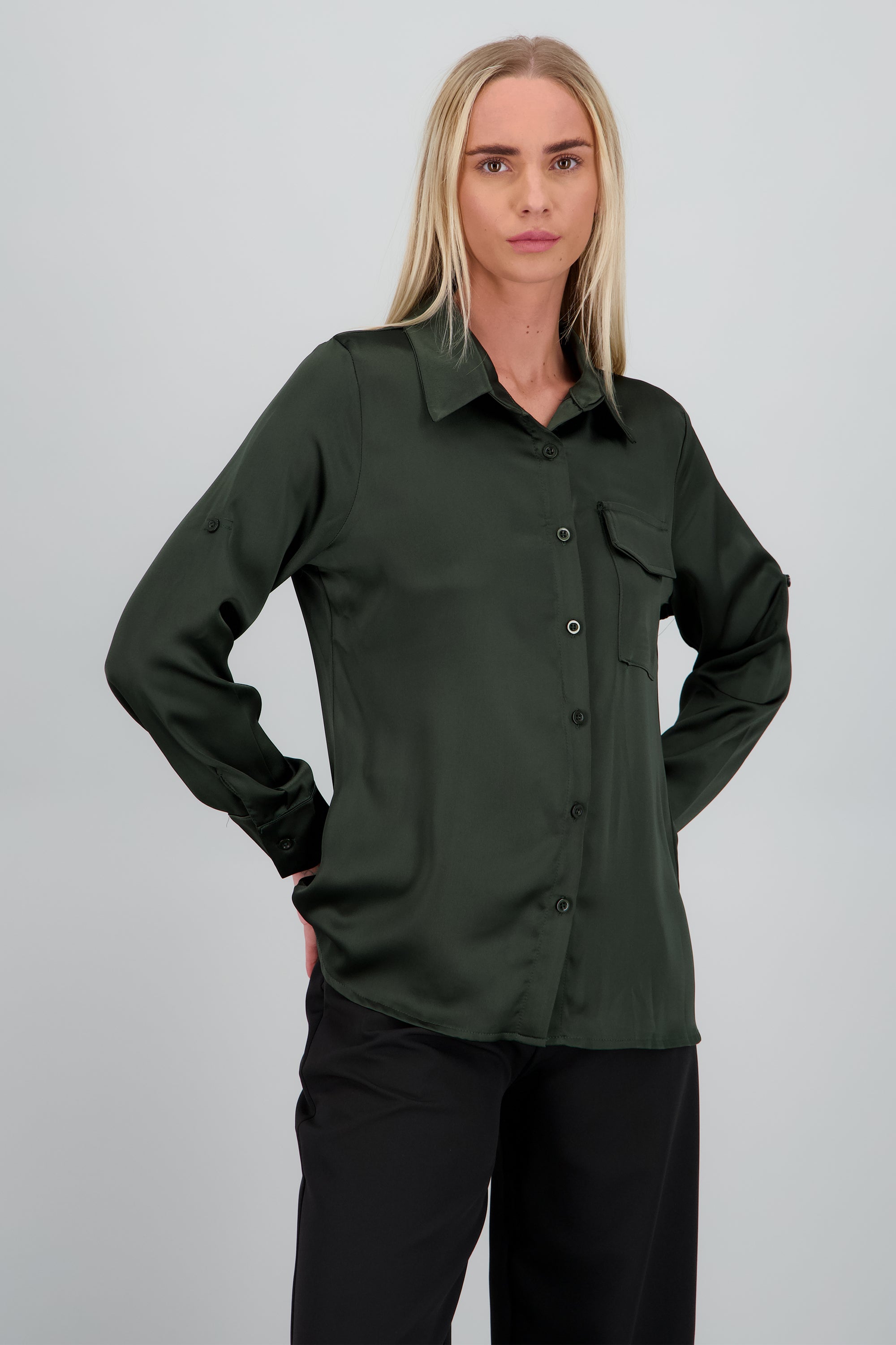 Camisa satin mangas elevador OLIVO