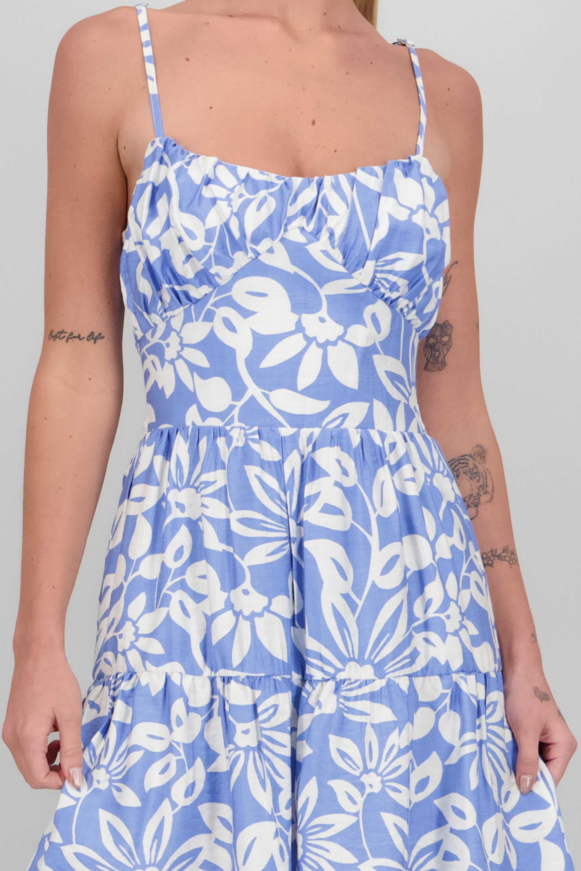 Vestido mini tirantes detalle estampado AZUL COMBO