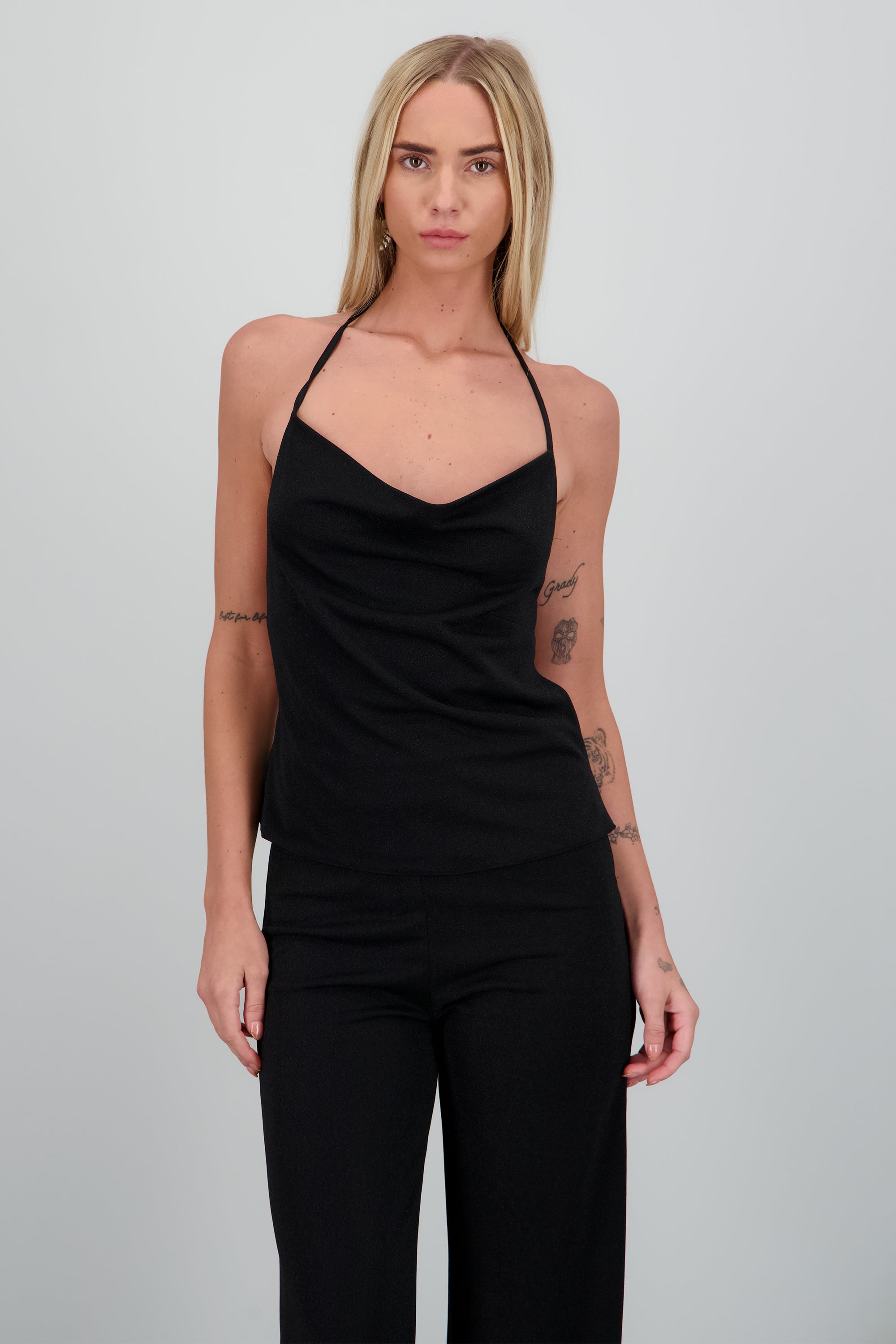 Top Halter Metalizado NEGRO