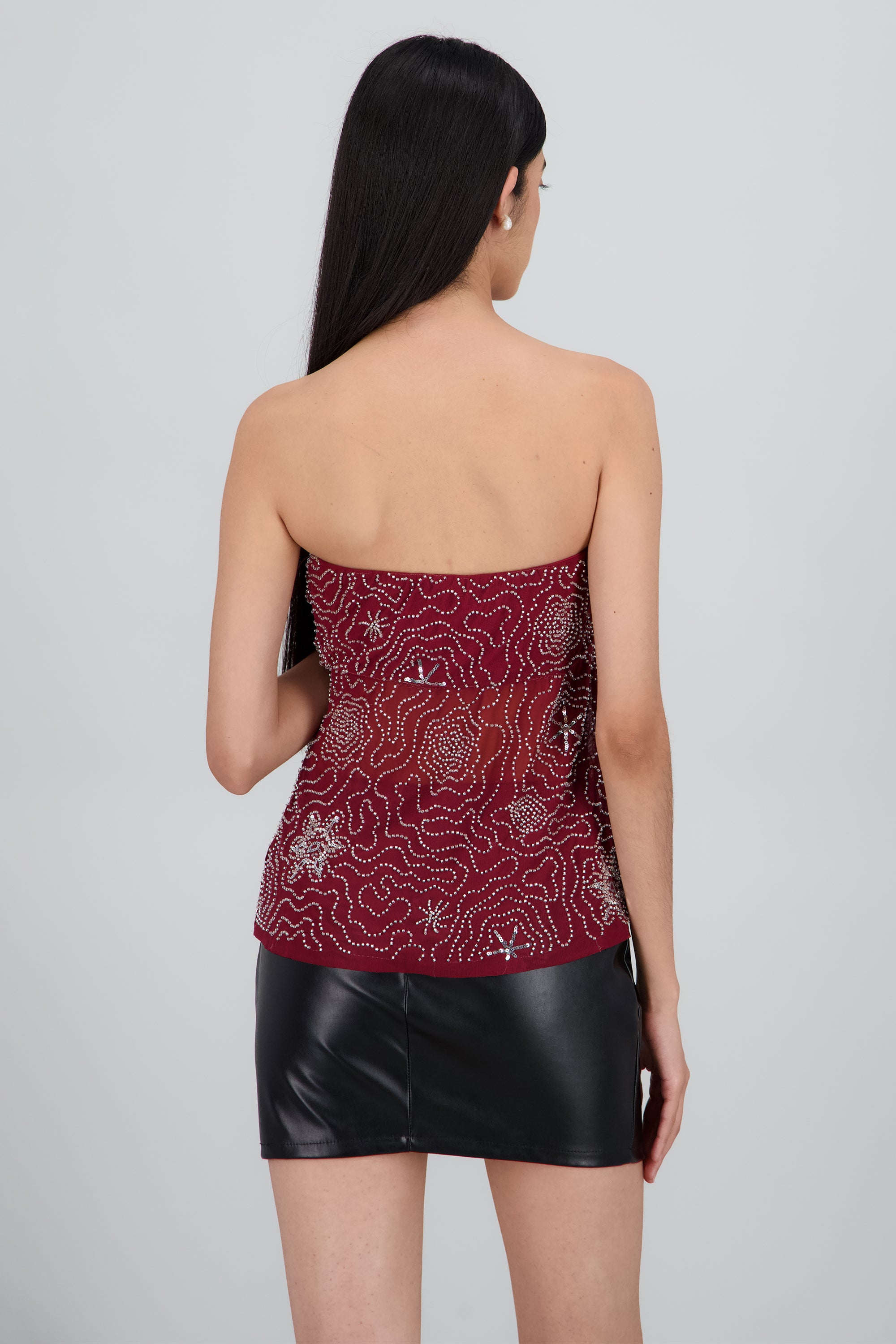 Top detalle brillos con transparencia VINO