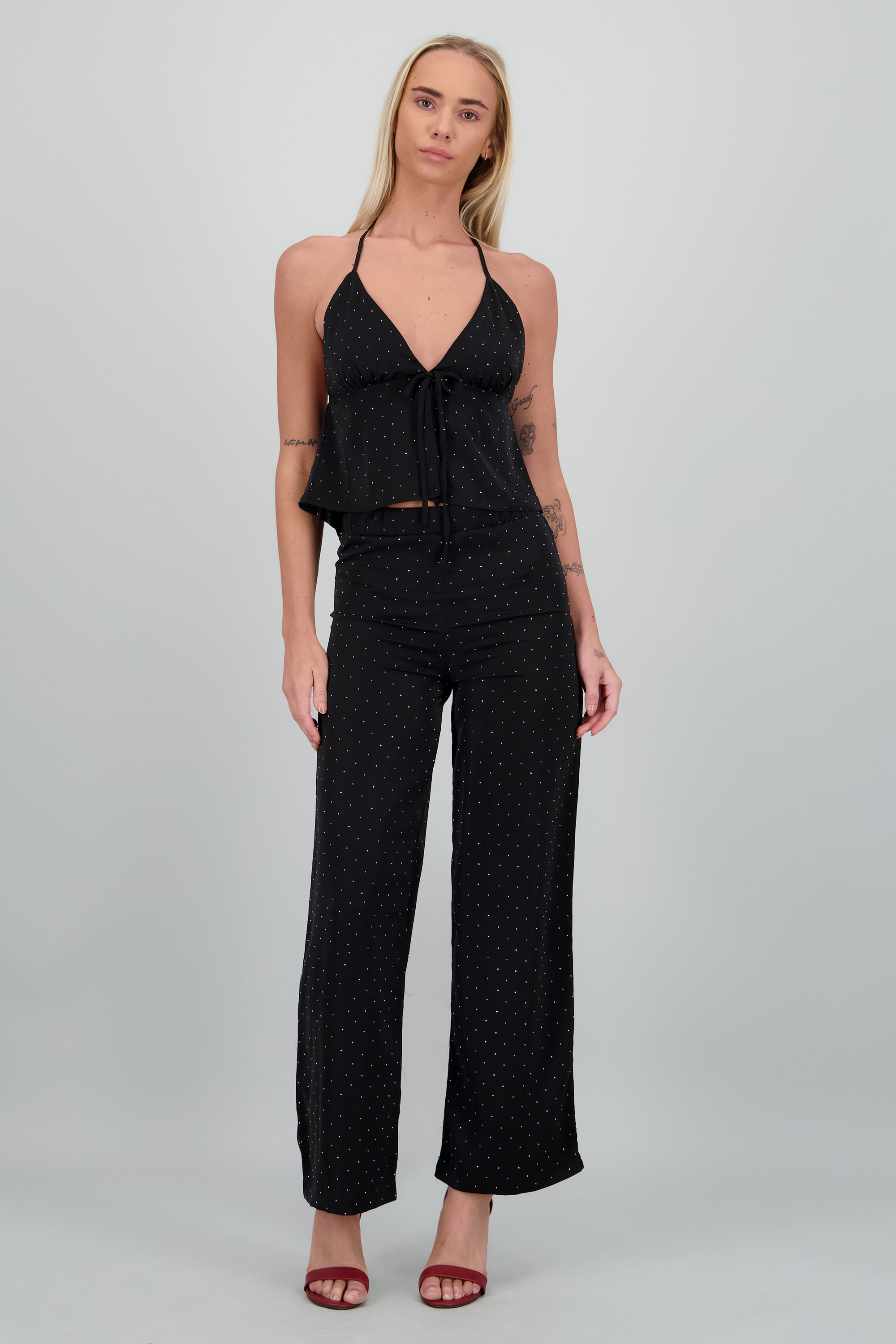 Pantalon Recto con Brillos NEGRO