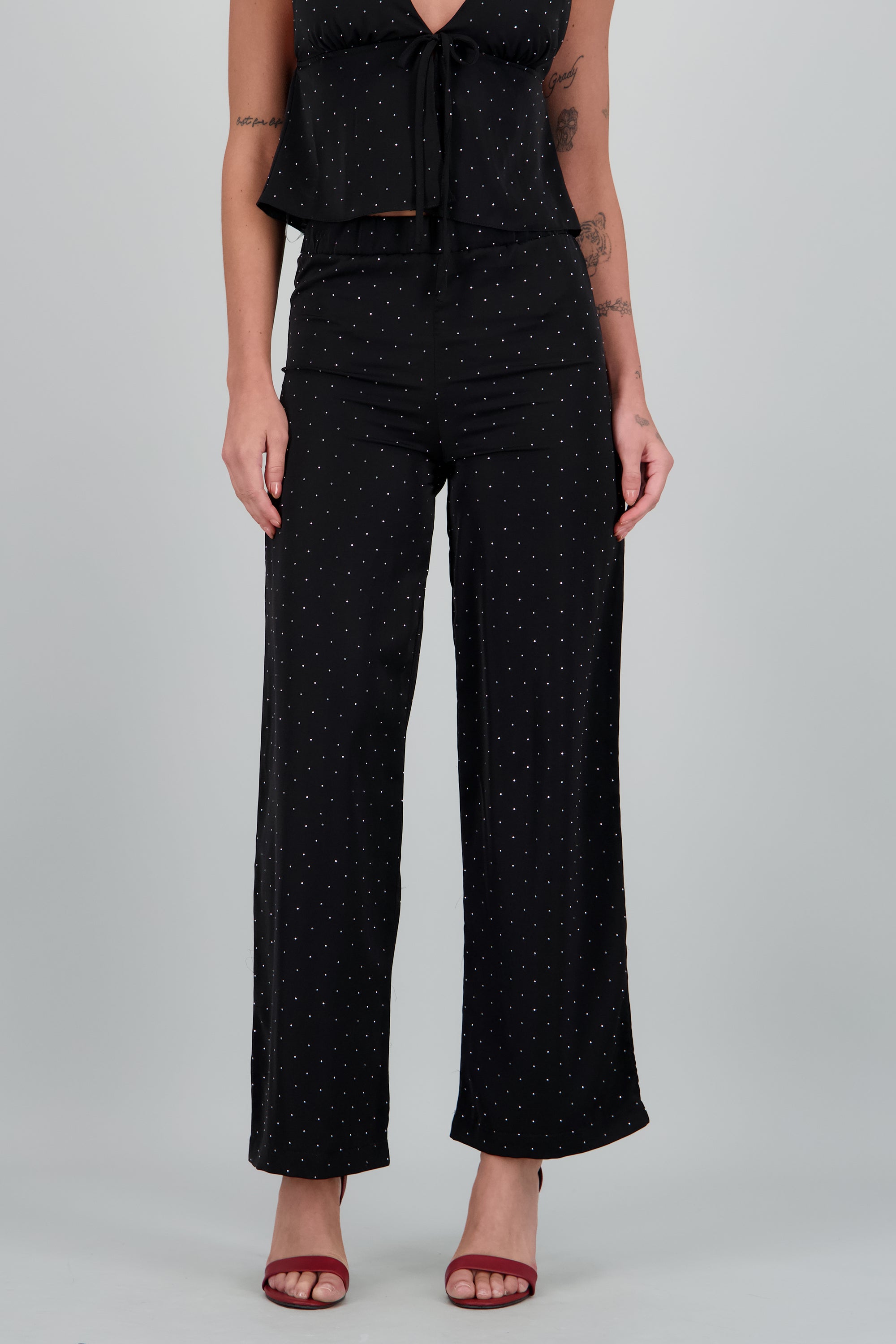 Pantalon Recto con Brillos NEGRO