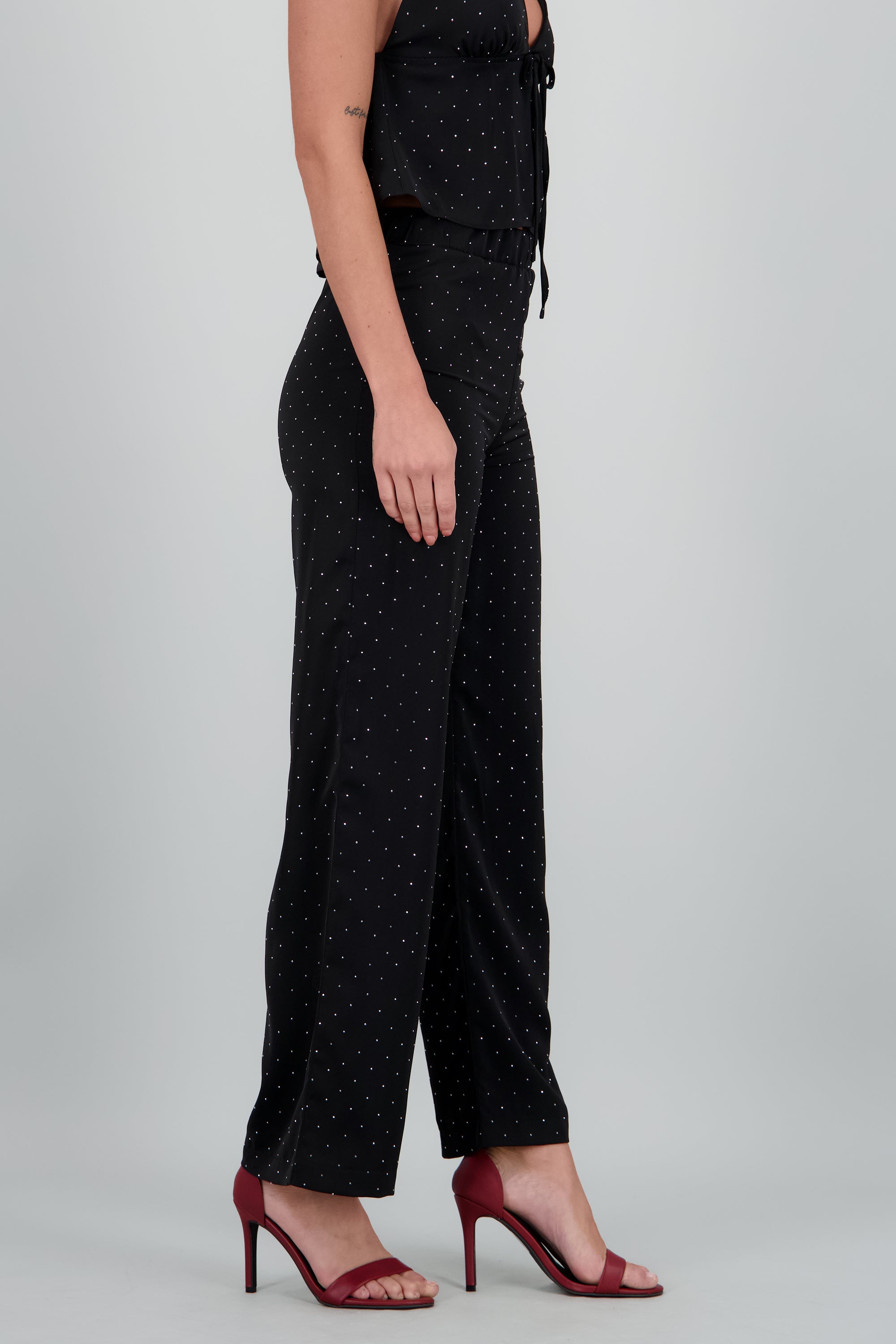 Pantalon Recto con Brillos NEGRO