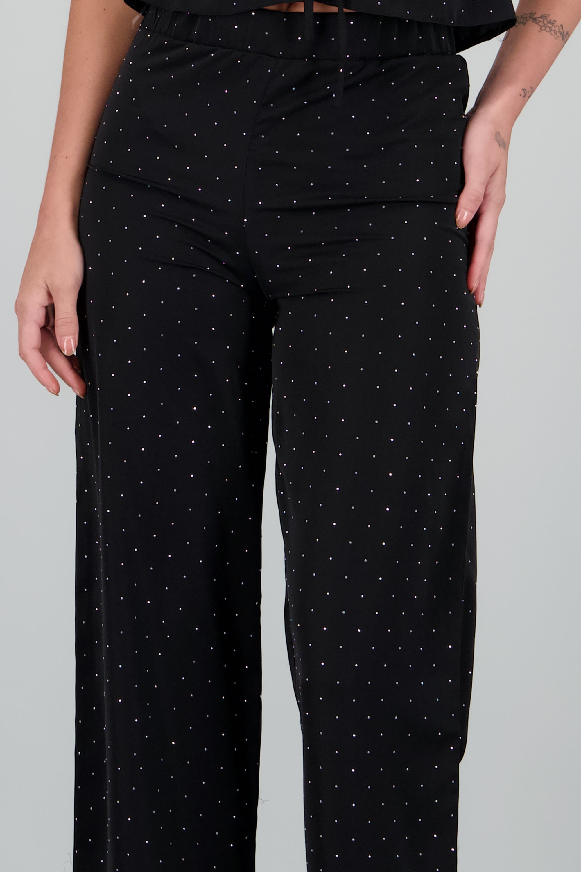 Pantalon Recto con Brillos NEGRO