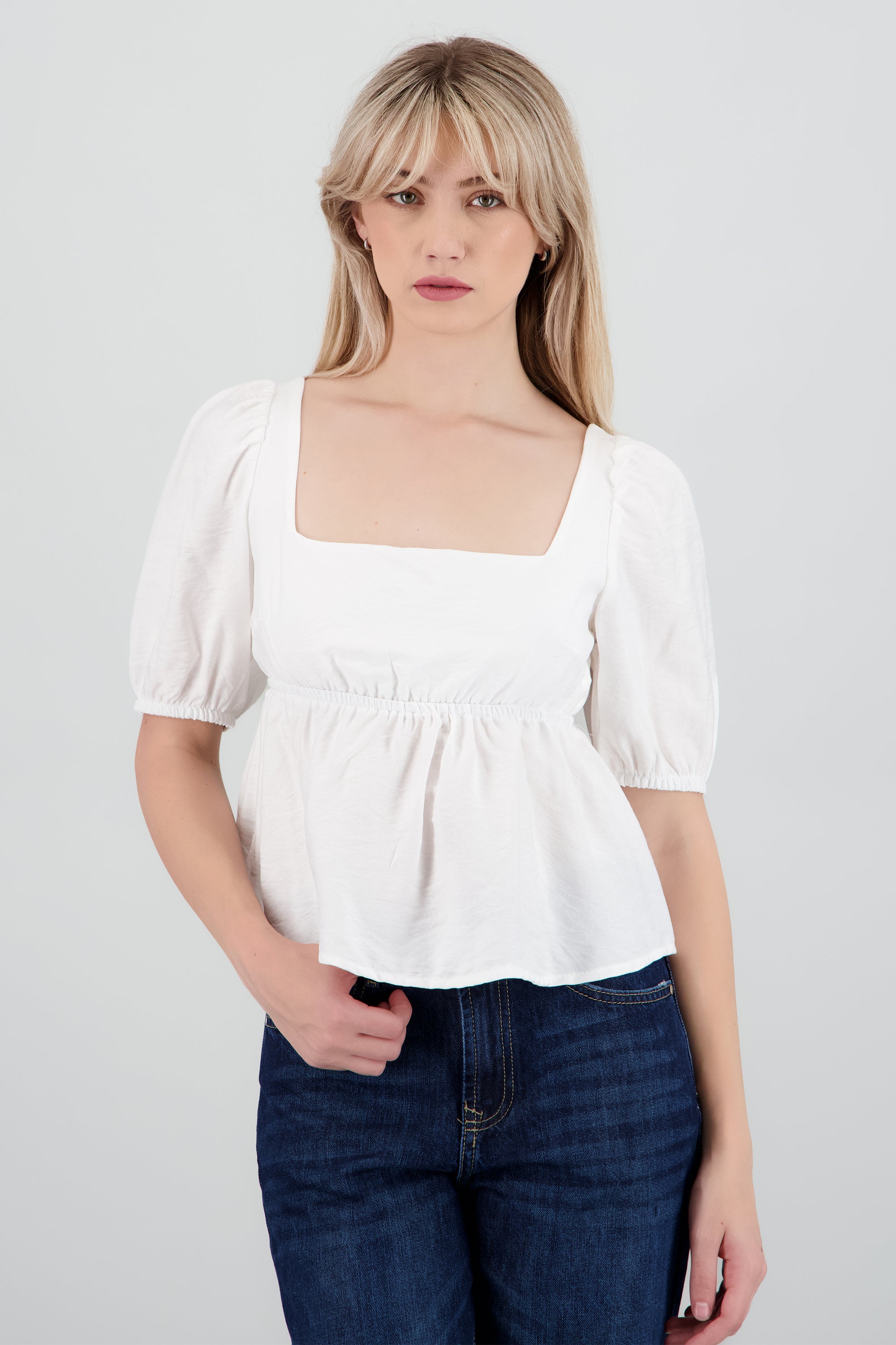 Blusa con doble moño en espalda BLANCO COMBO