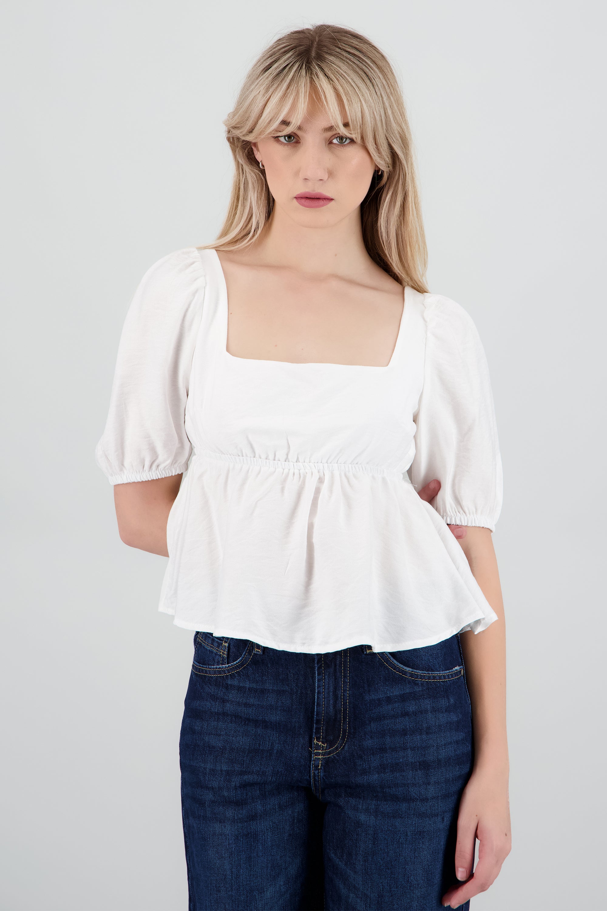 Blusa con doble moño en espalda BLANCO COMBO