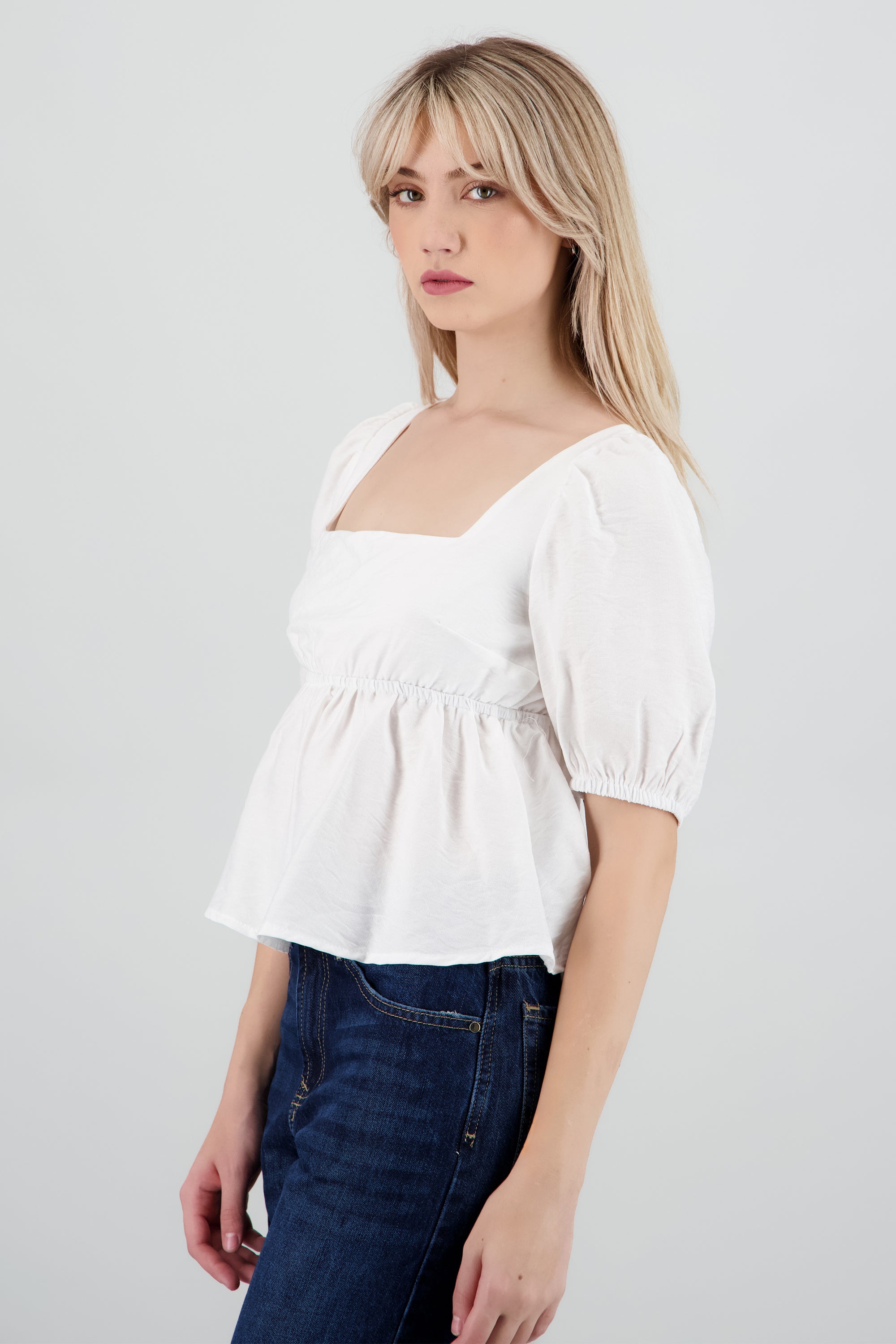 Blusa con doble moño en espalda BLANCO COMBO
