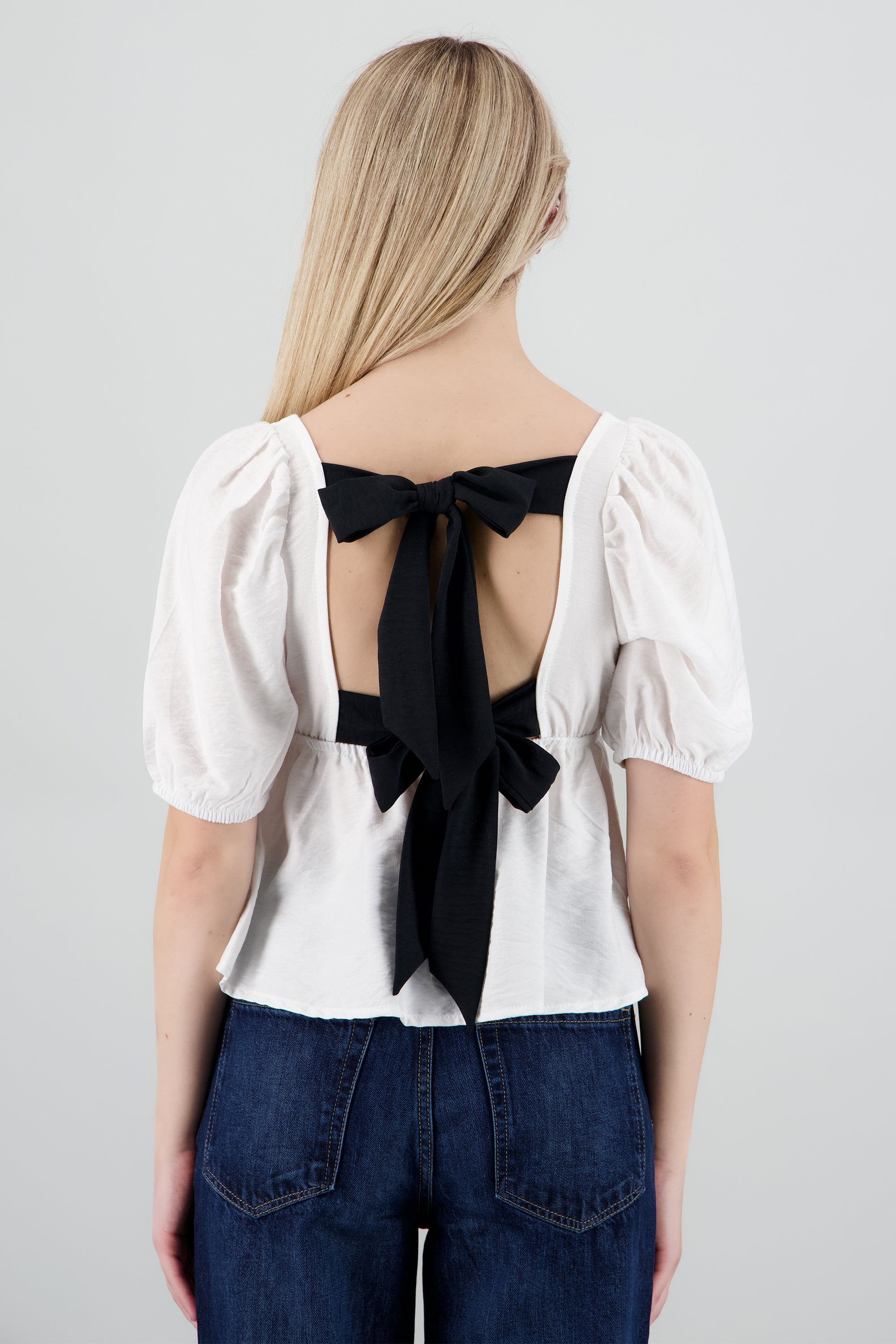 Blusa con doble moño en espalda BLANCO COMBO