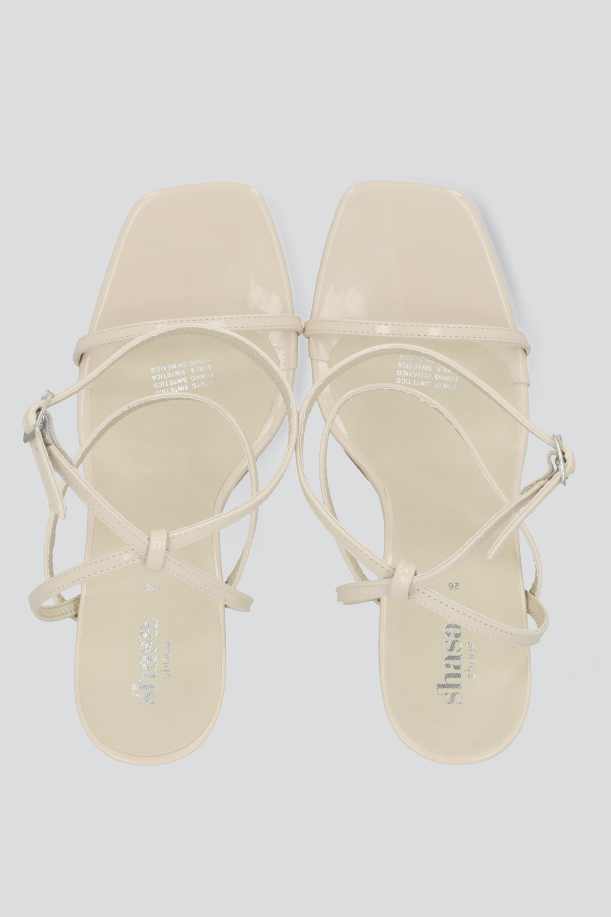 Tacon puntal tiras delgadas charol HUESO