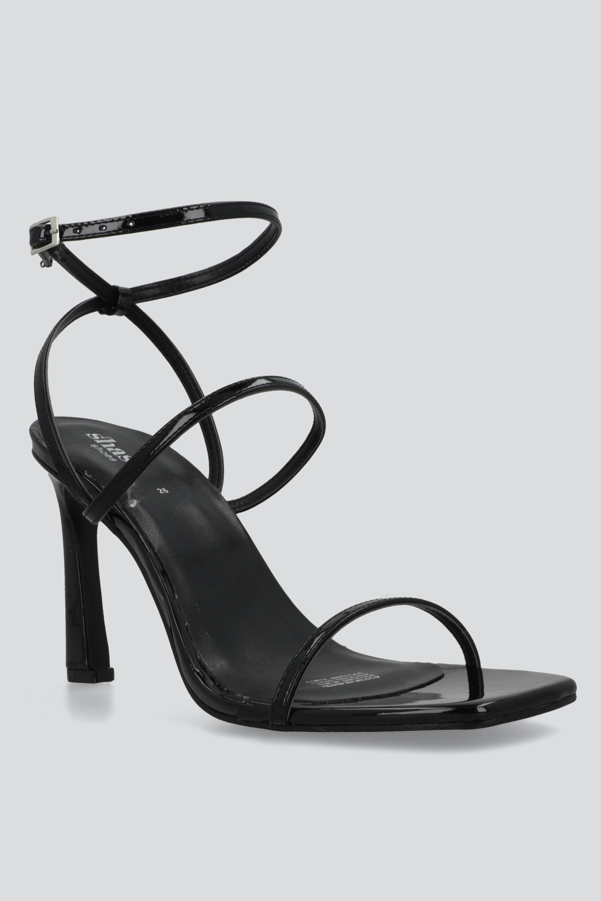 Tacon puntal tiras delgadas charol NEGRO