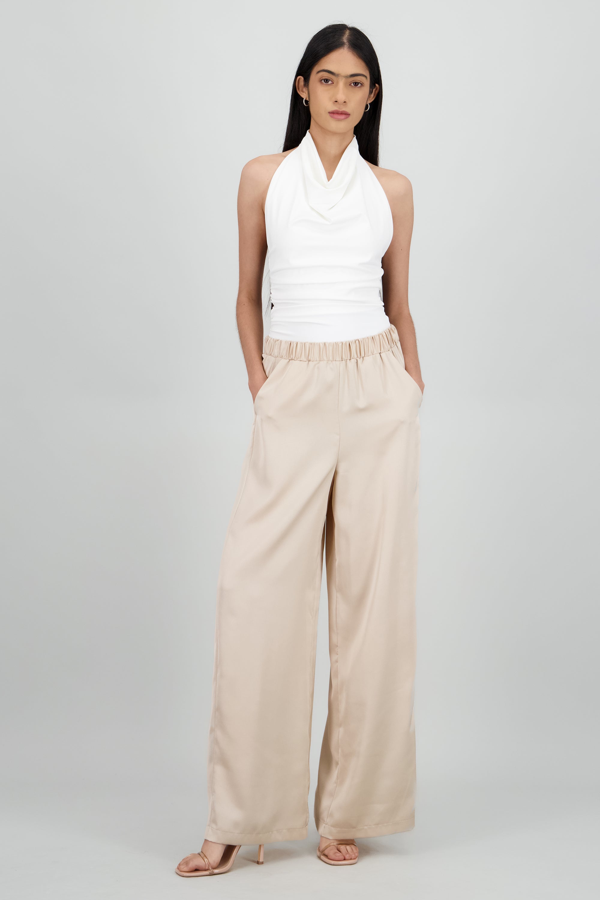 Pantalon satinado pretina resorte NUDE