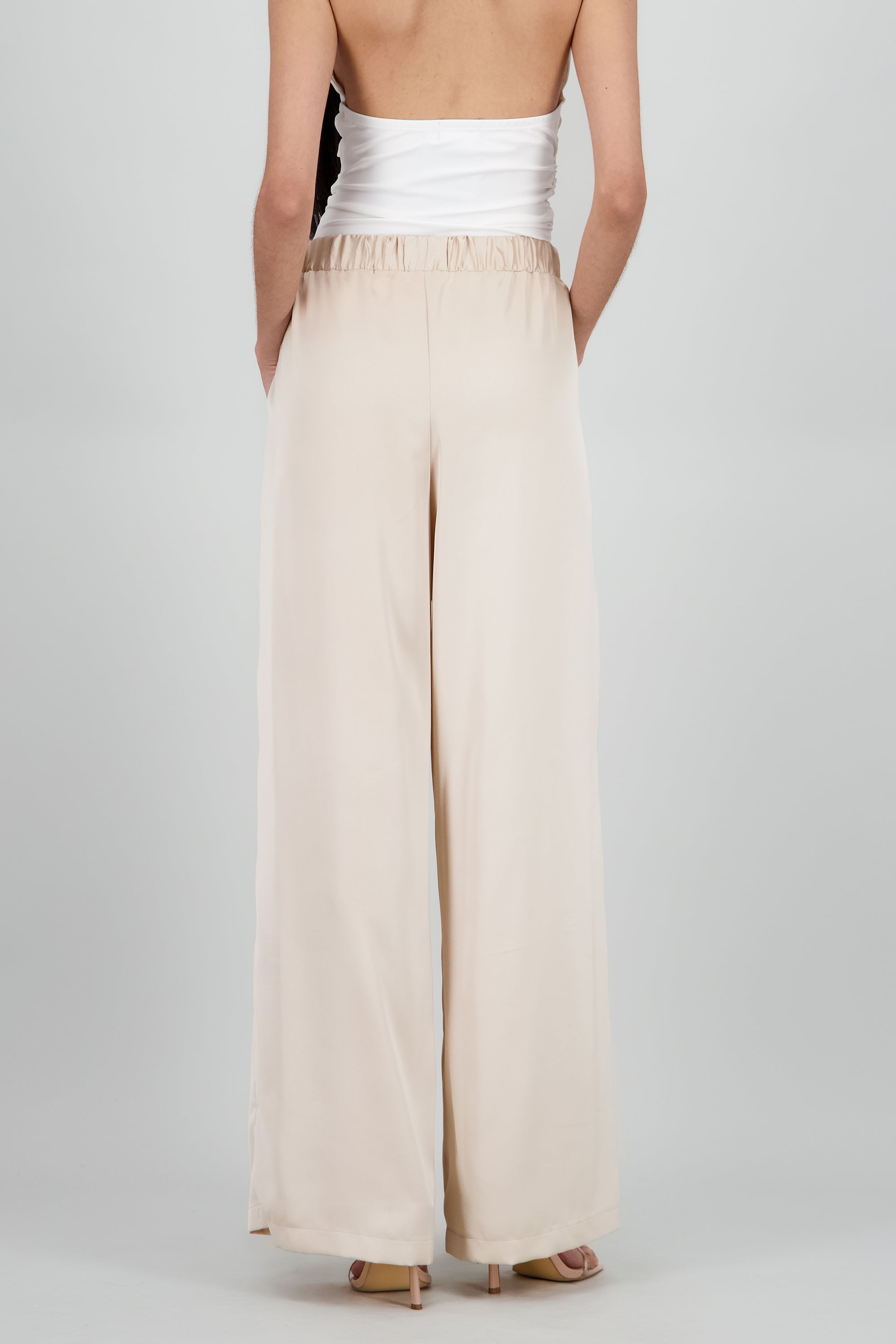 Pantalon satinado pretina resorte NUDE