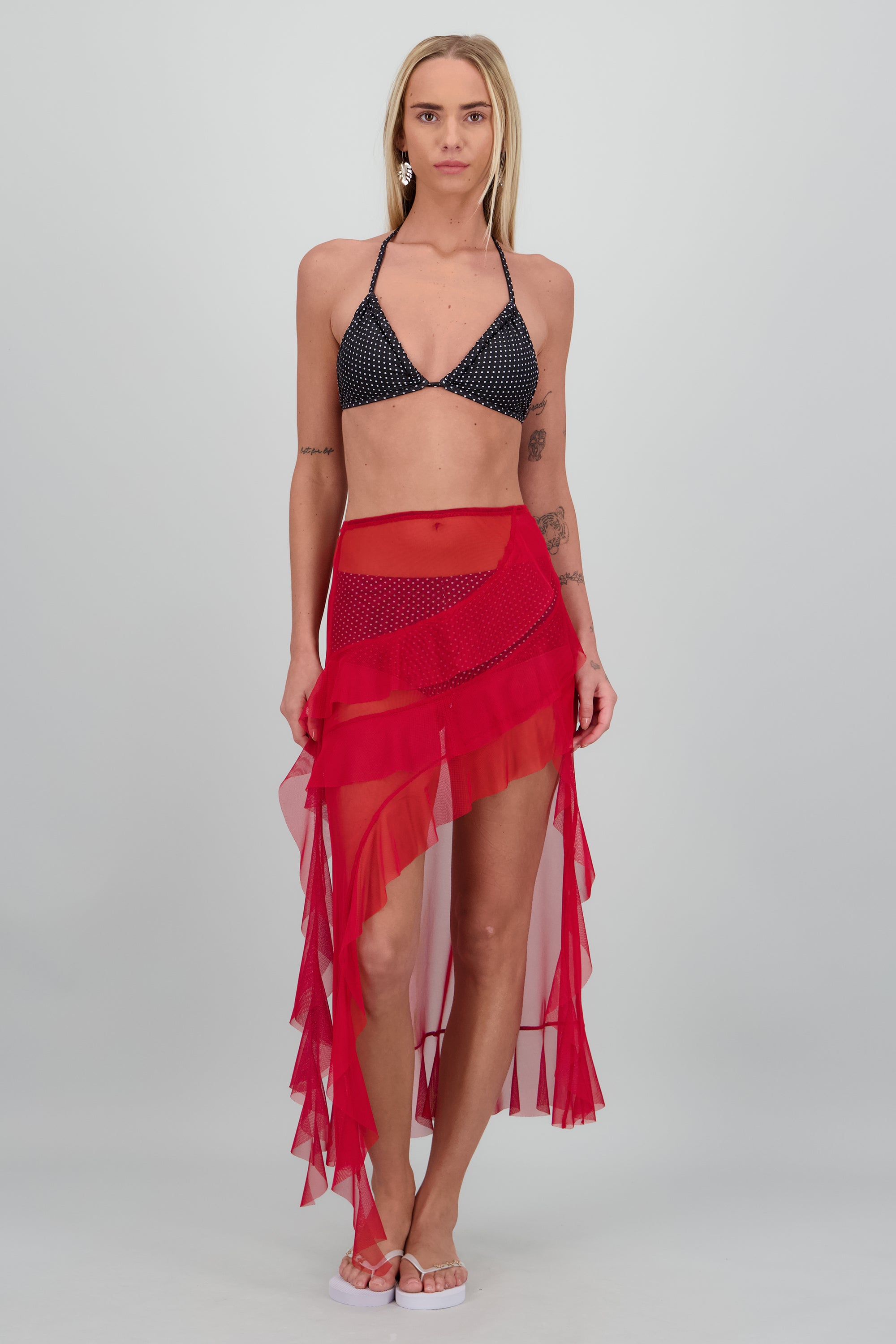 Salida olanes mesh asimetrica ROJO