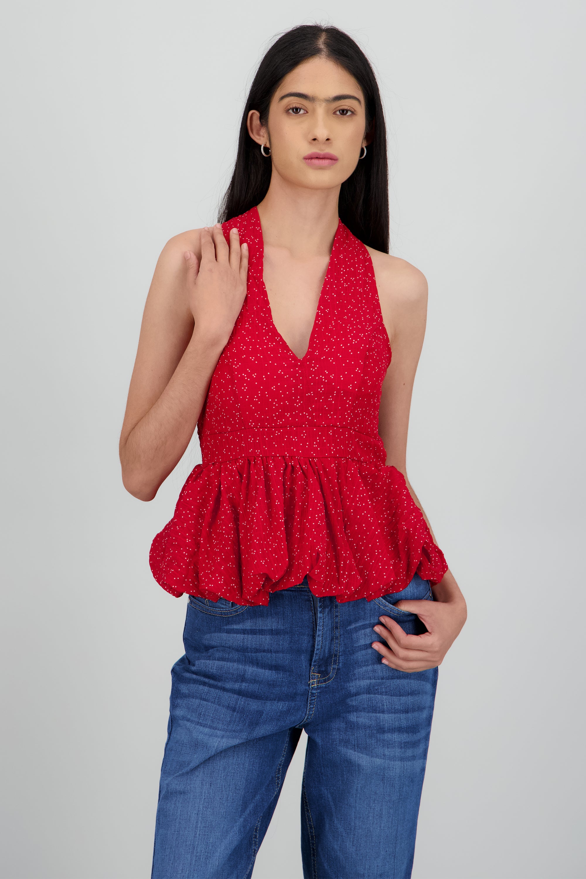 Top halter peplum moteado ROJO