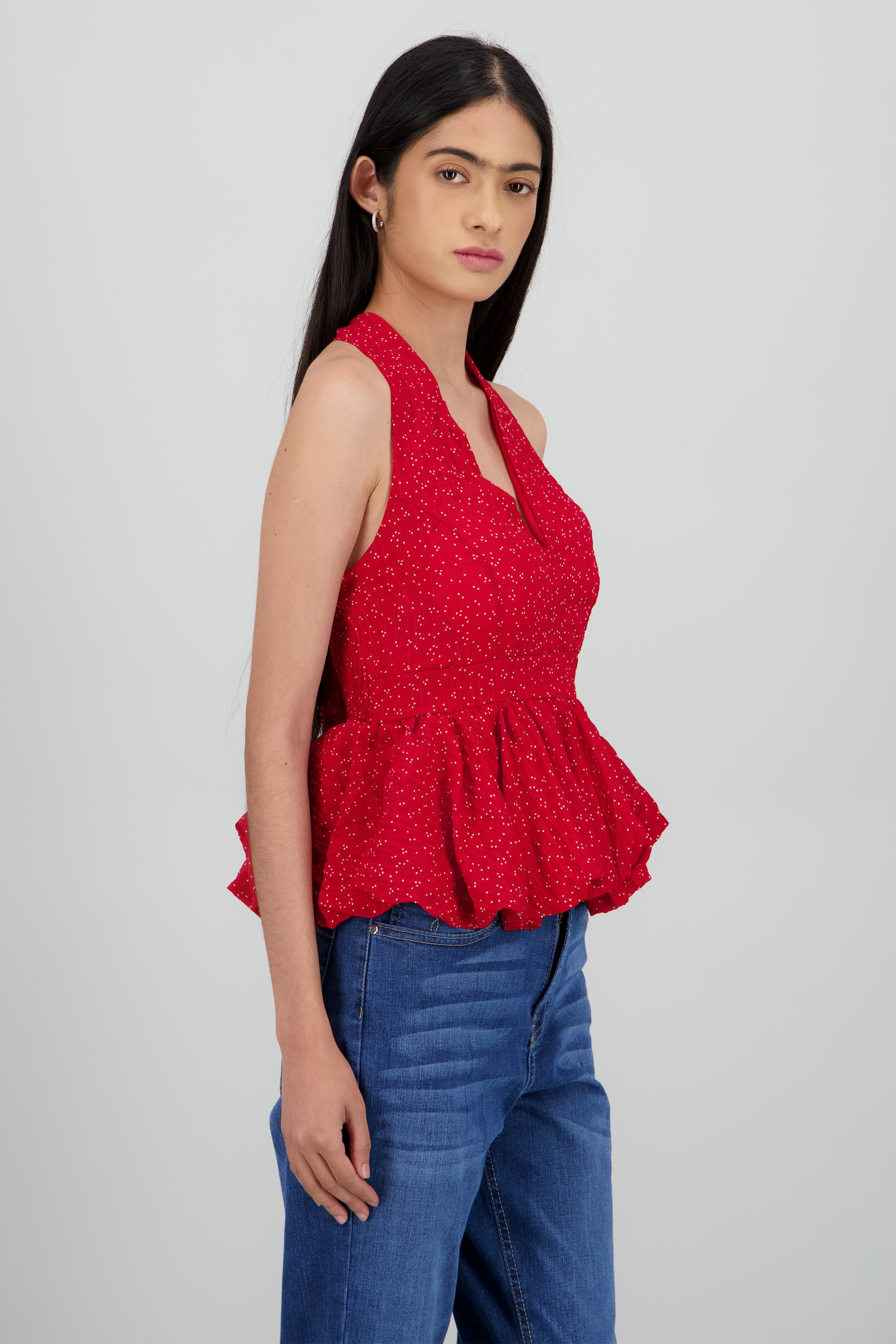 Top halter peplum moteado ROJO