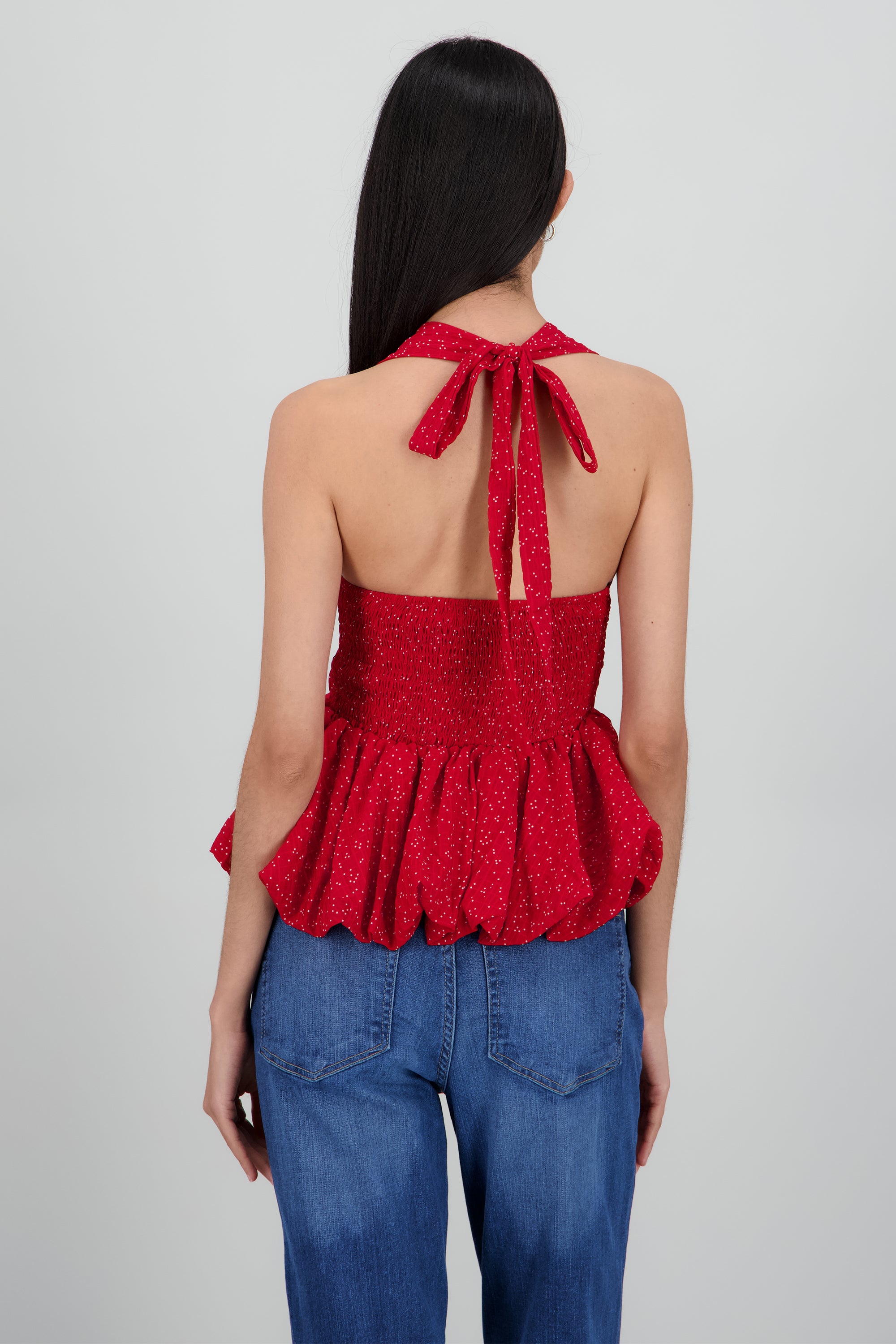 Top halter peplum moteado ROJO