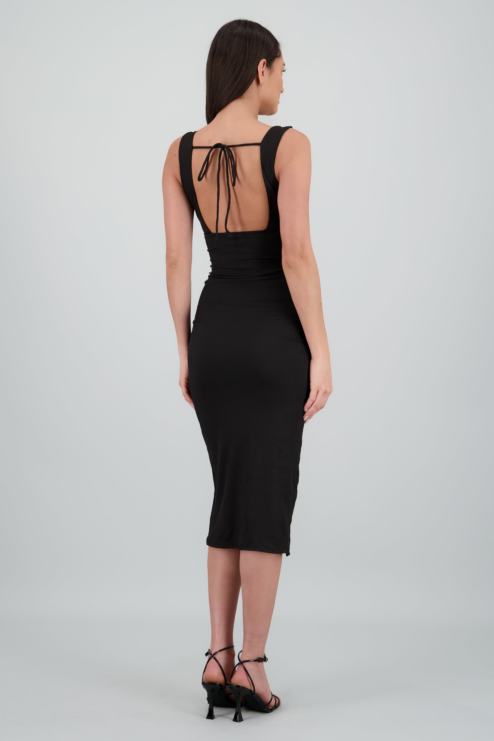 Vestido escote V escote espalda NEGRO