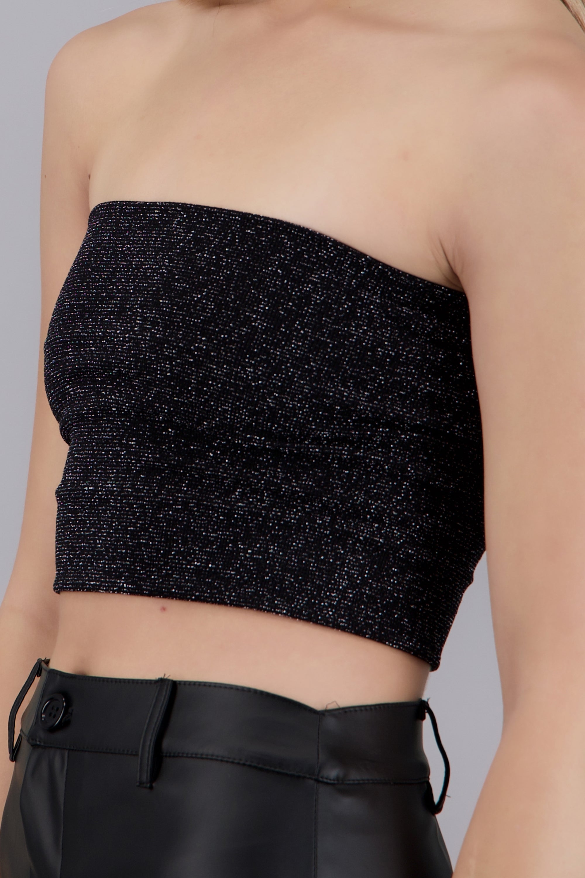 Top tubo seamless detalle brillos NEGRO