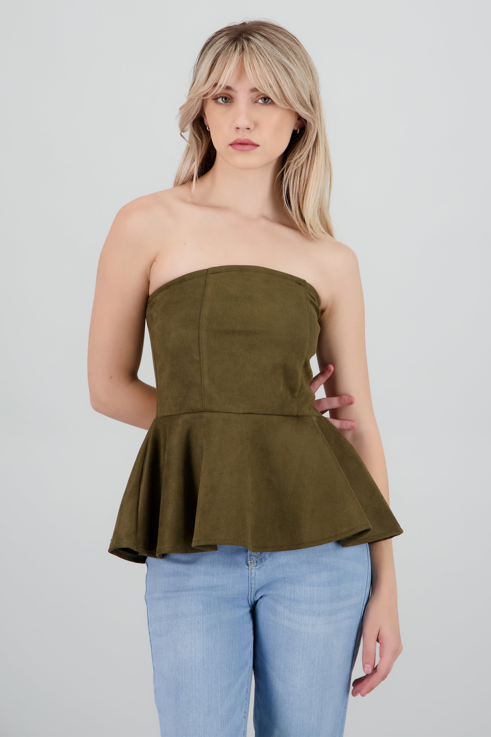Top Strapples Suede Peplum OLIVO