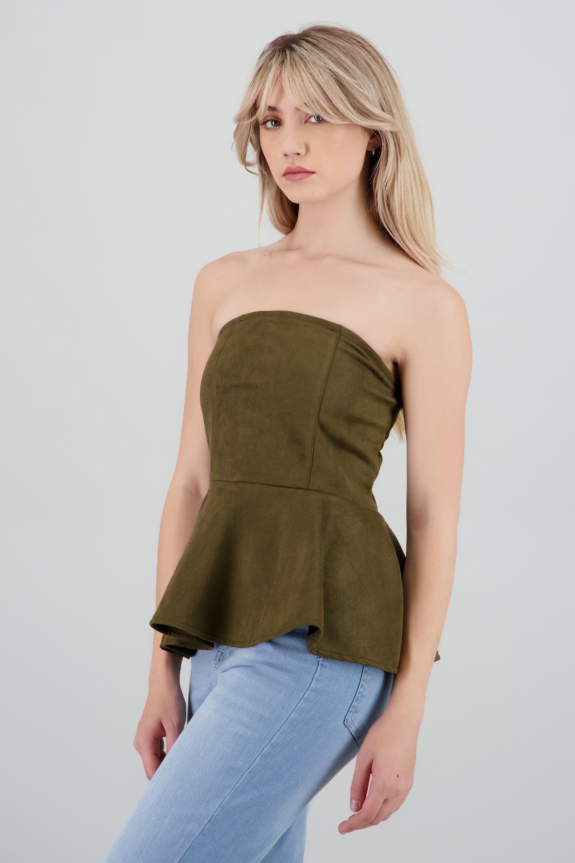 Top Strapples Suede Peplum OLIVO