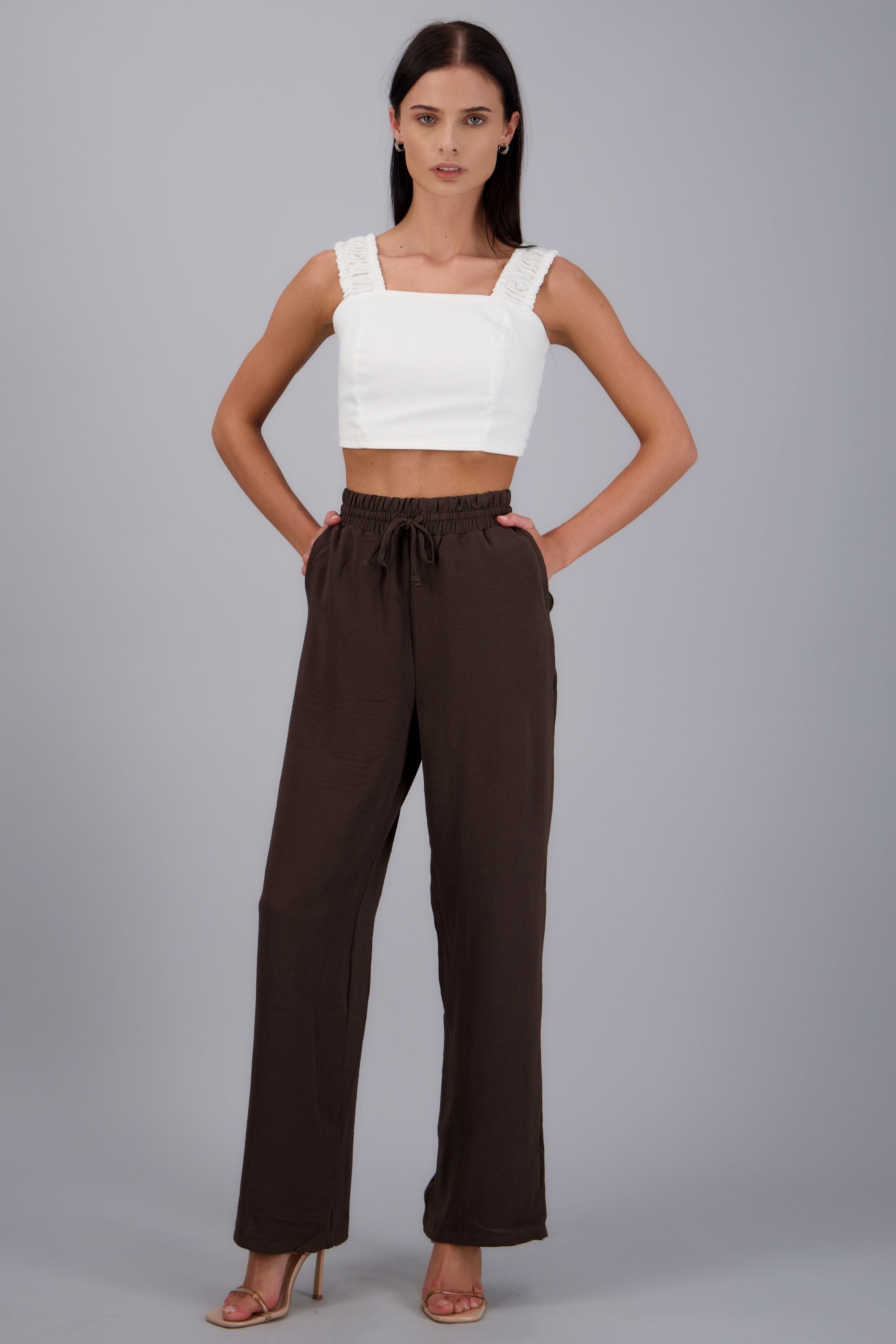 Pantalones lisos con jareta CHOCOLATE
