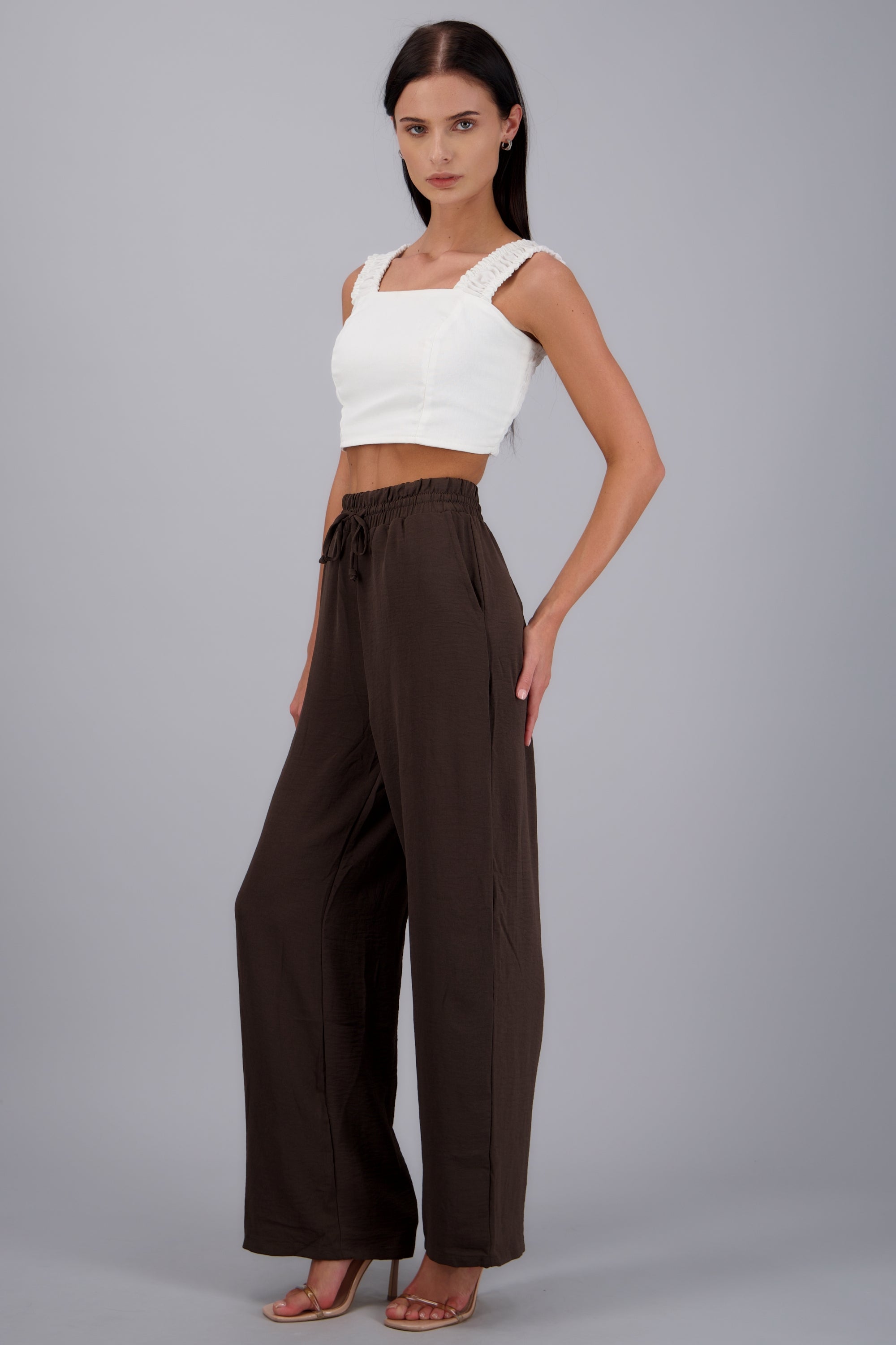 Pantalones lisos con jareta CHOCOLATE