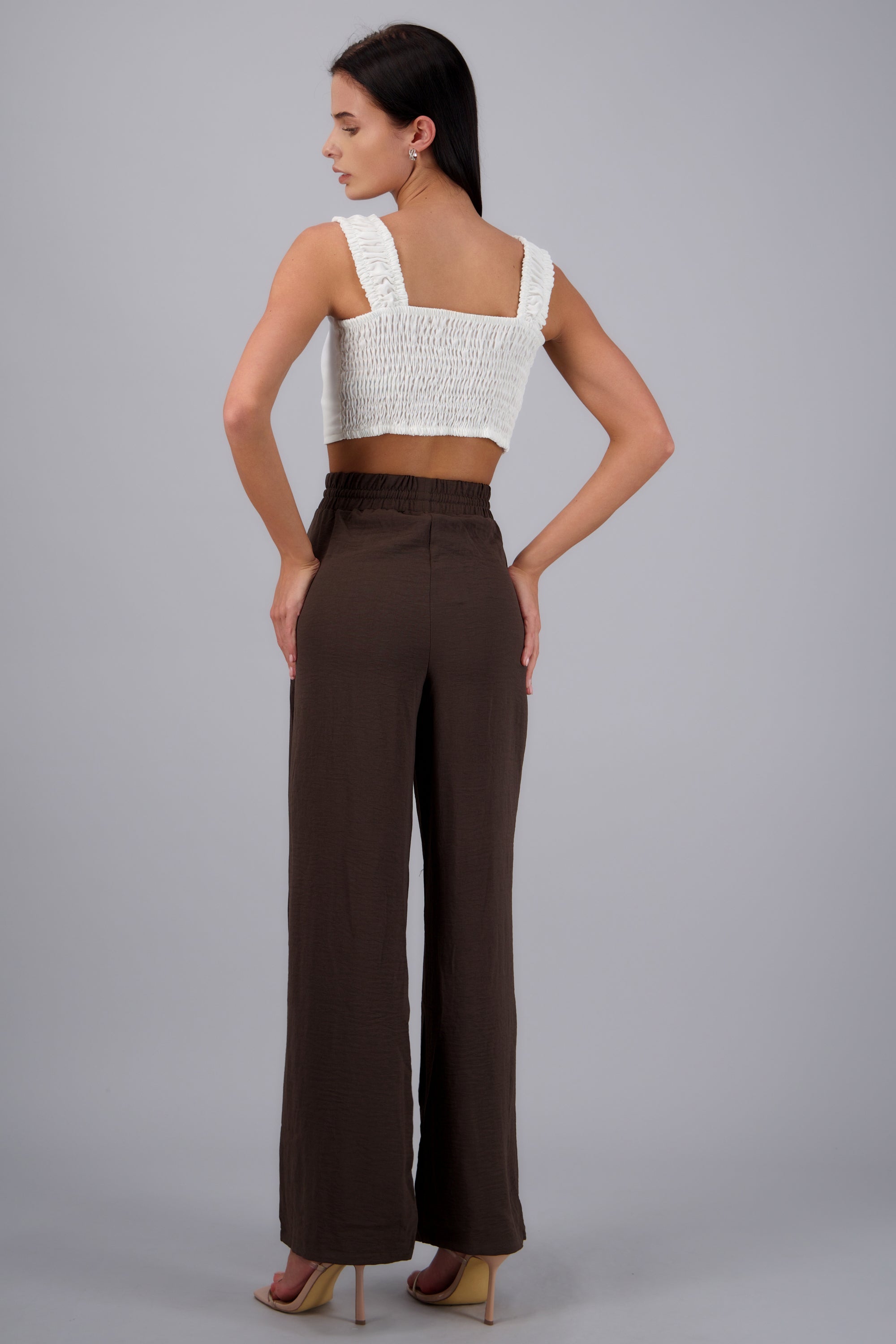 Pantalones lisos con jareta CHOCOLATE