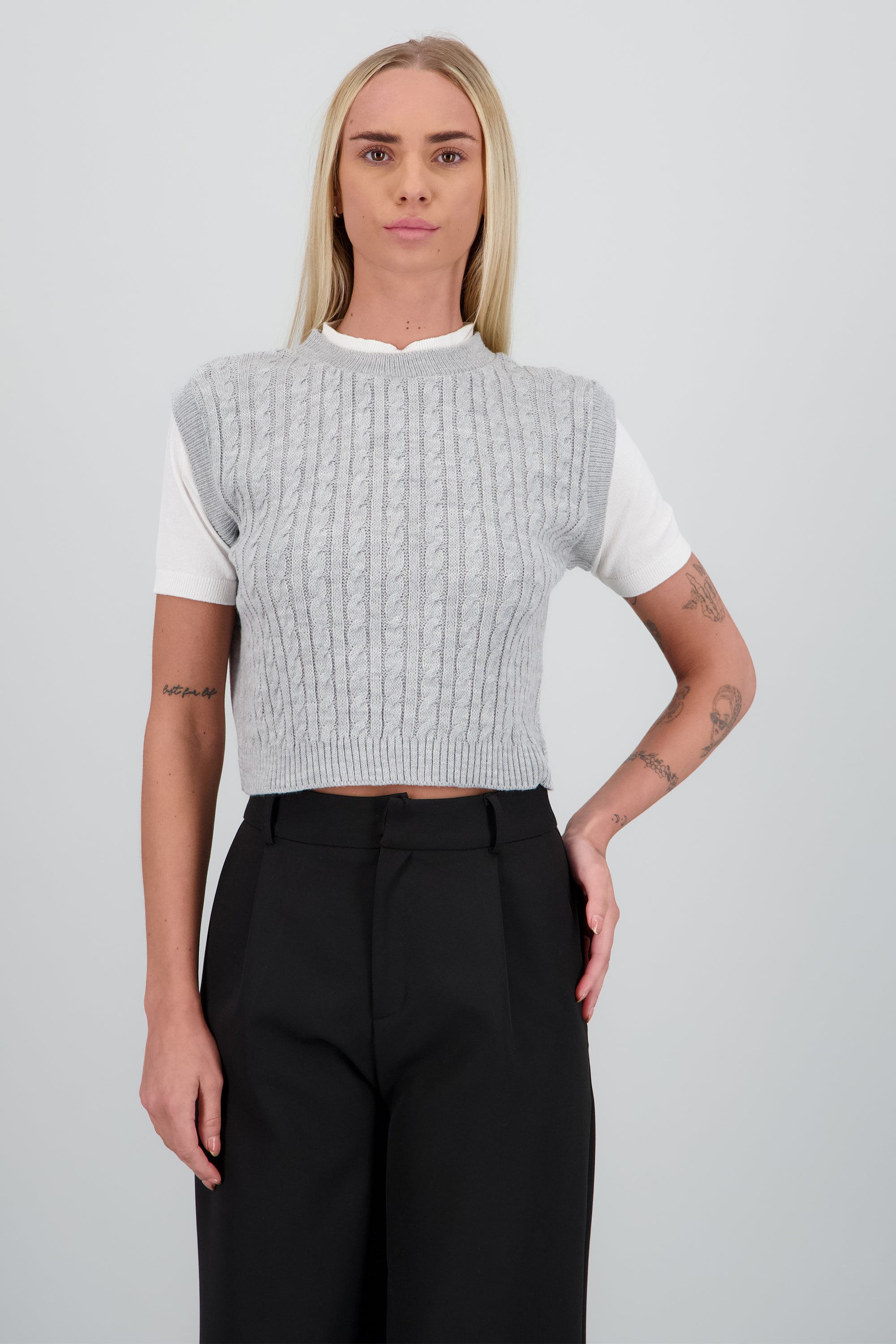 Top layered chaleco tejido cadena GRIS COMBO