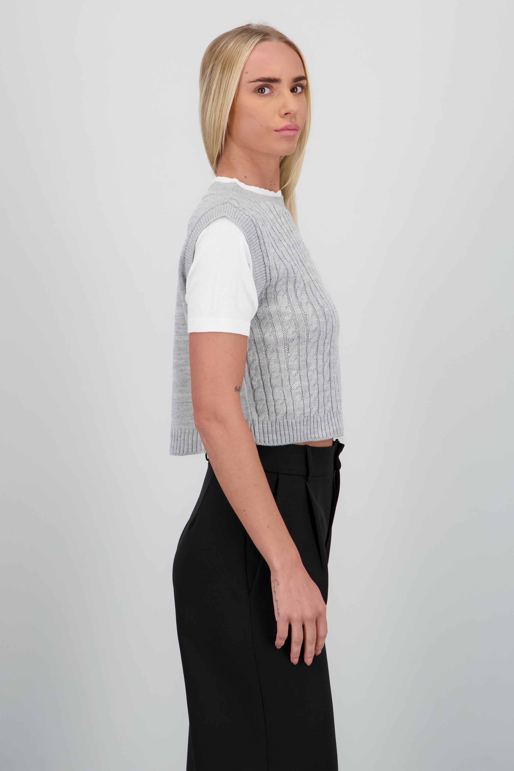 Top layered chaleco tejido cadena GRIS COMBO