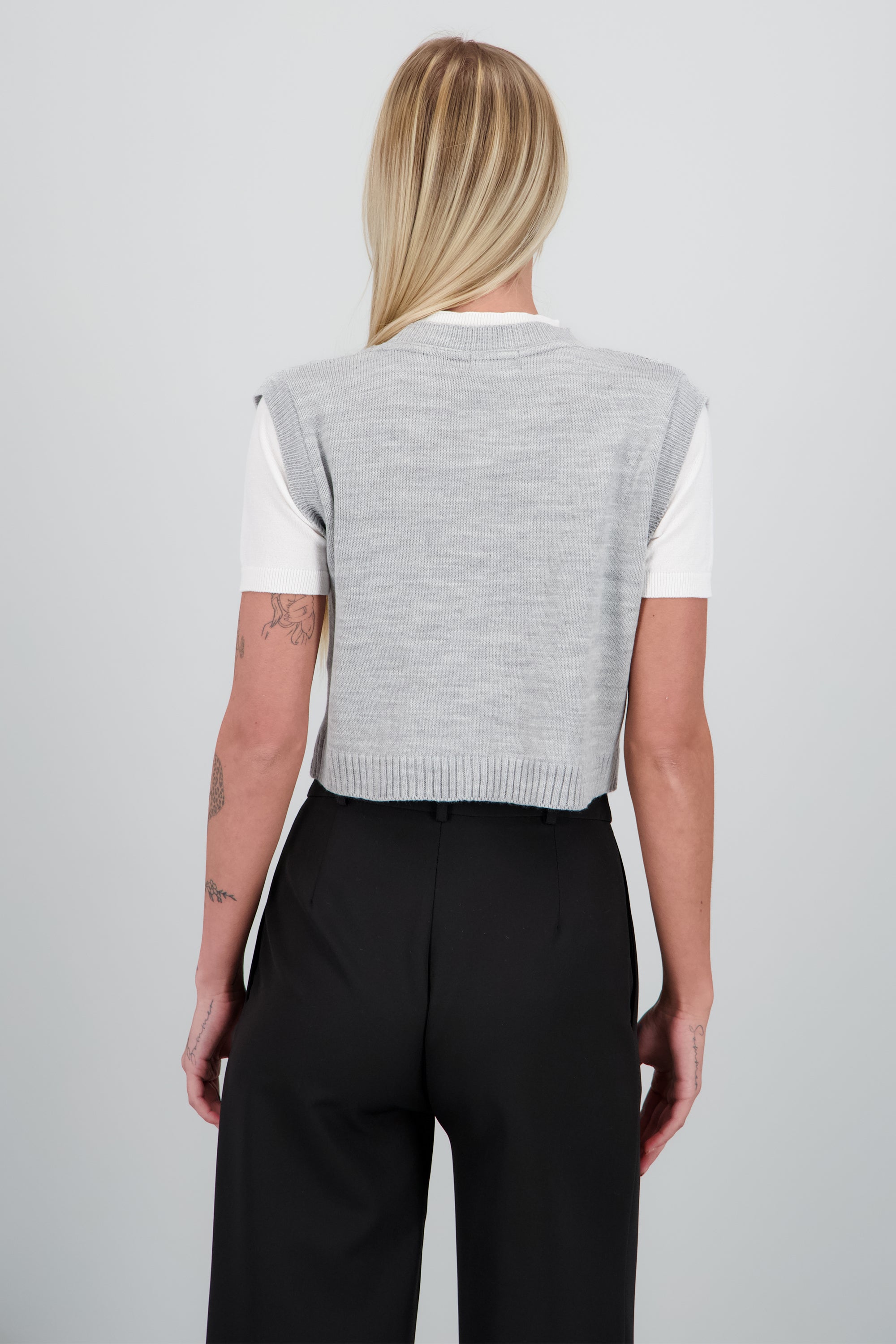 Top layered chaleco tejido cadena GRIS COMBO