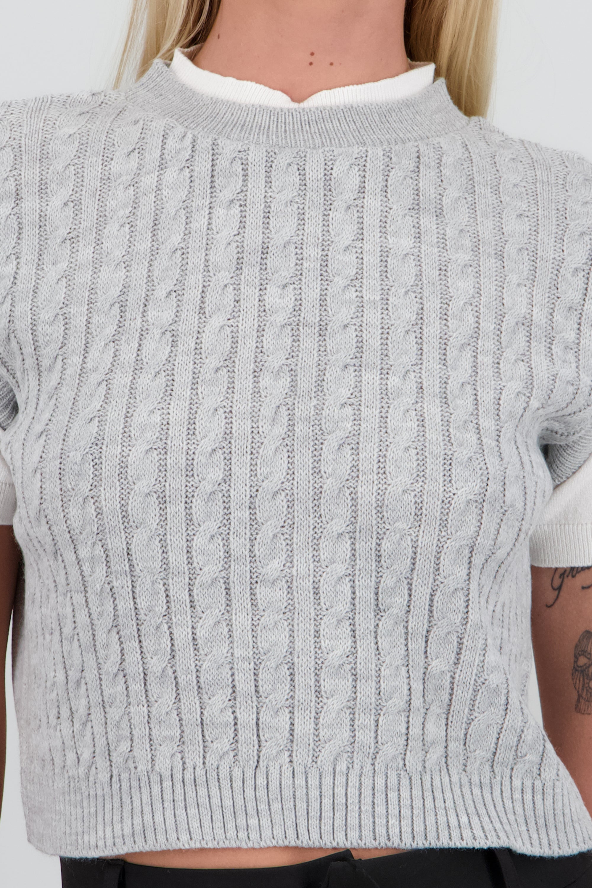 Top layered chaleco tejido cadena GRIS COMBO