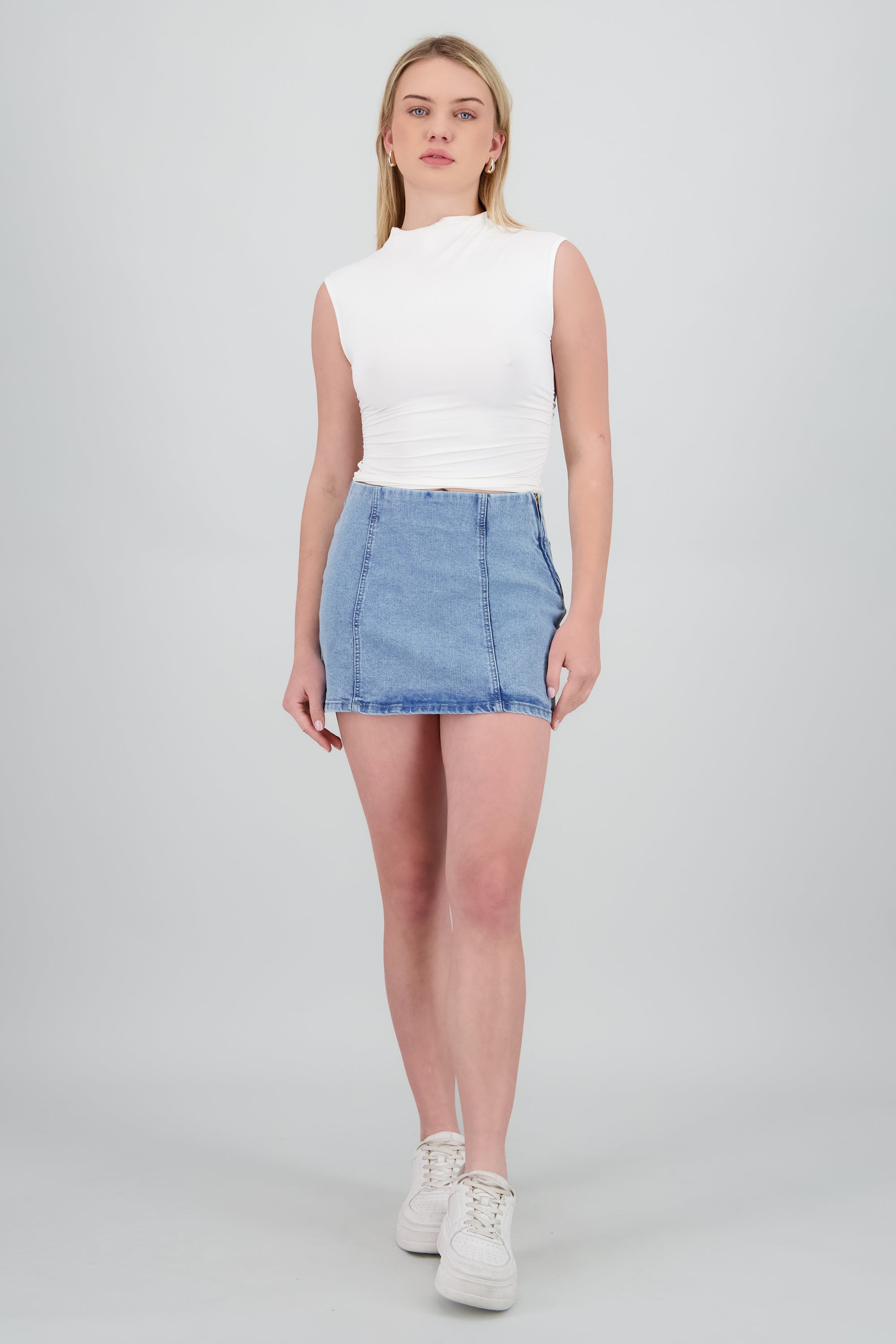 Denim Mini falda zipper LIGHT WASH