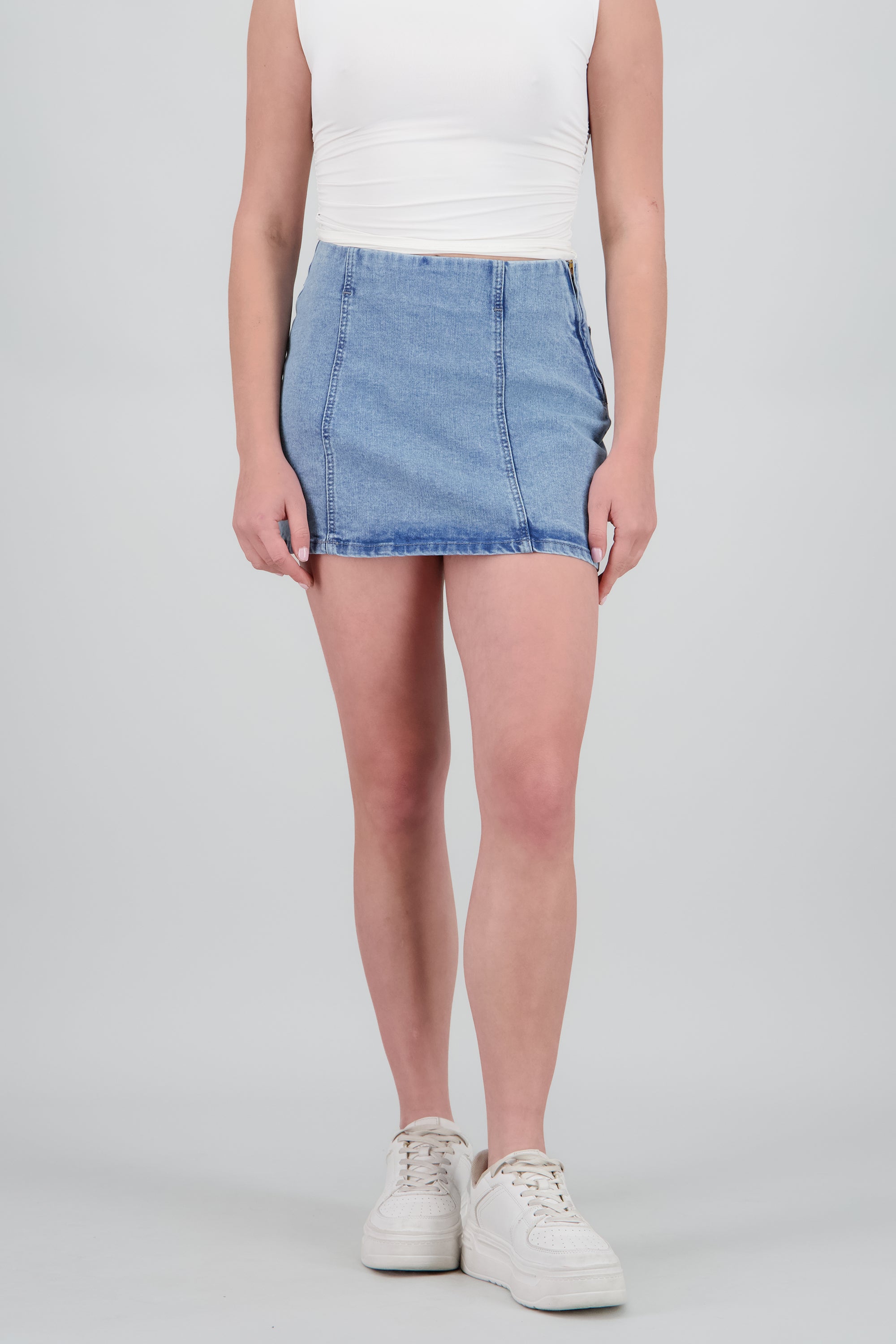 Denim Mini falda zipper LIGHT WASH