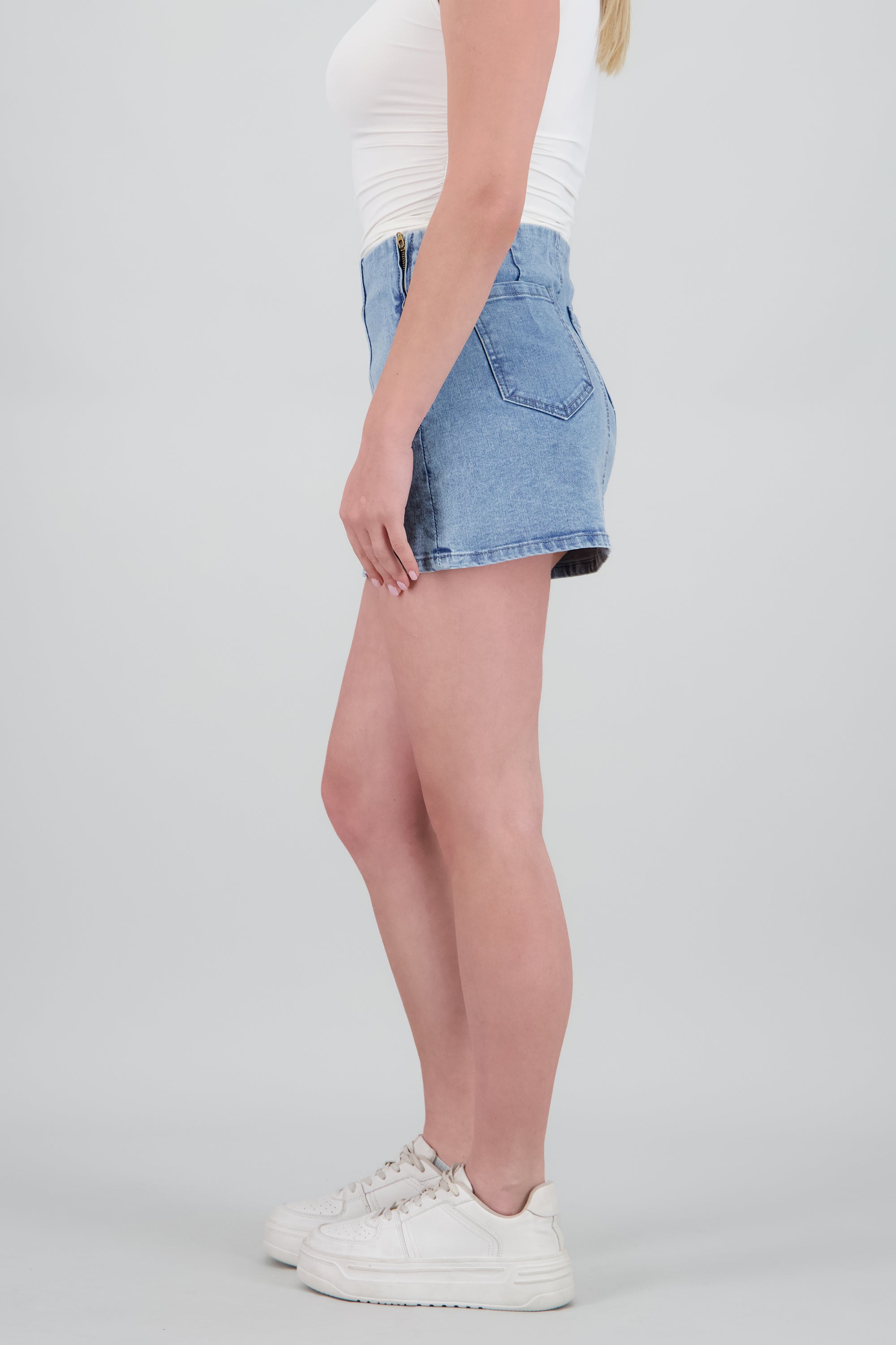 Denim Mini falda zipper LIGHT WASH