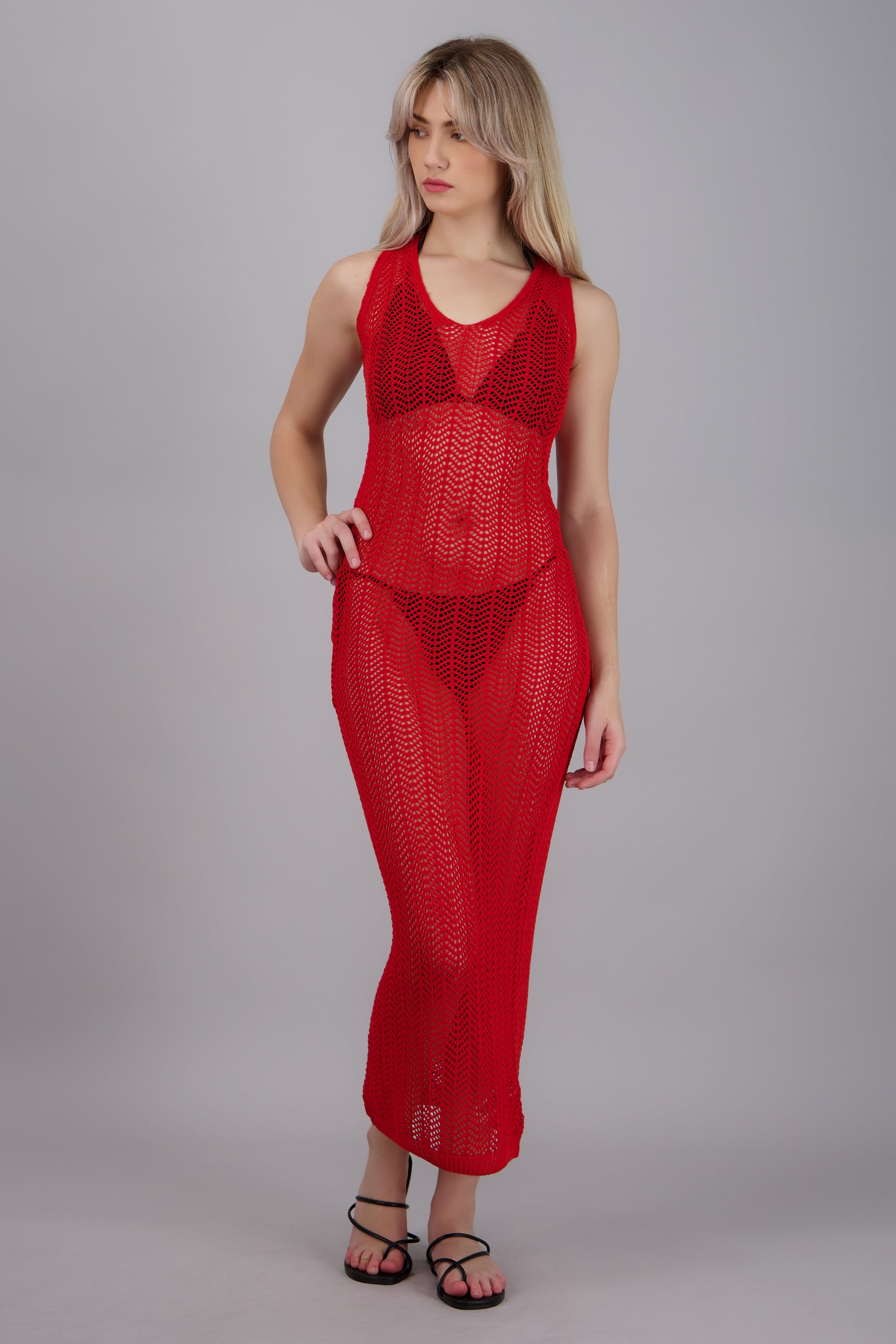 Salida vestido tejido maxi ROJO