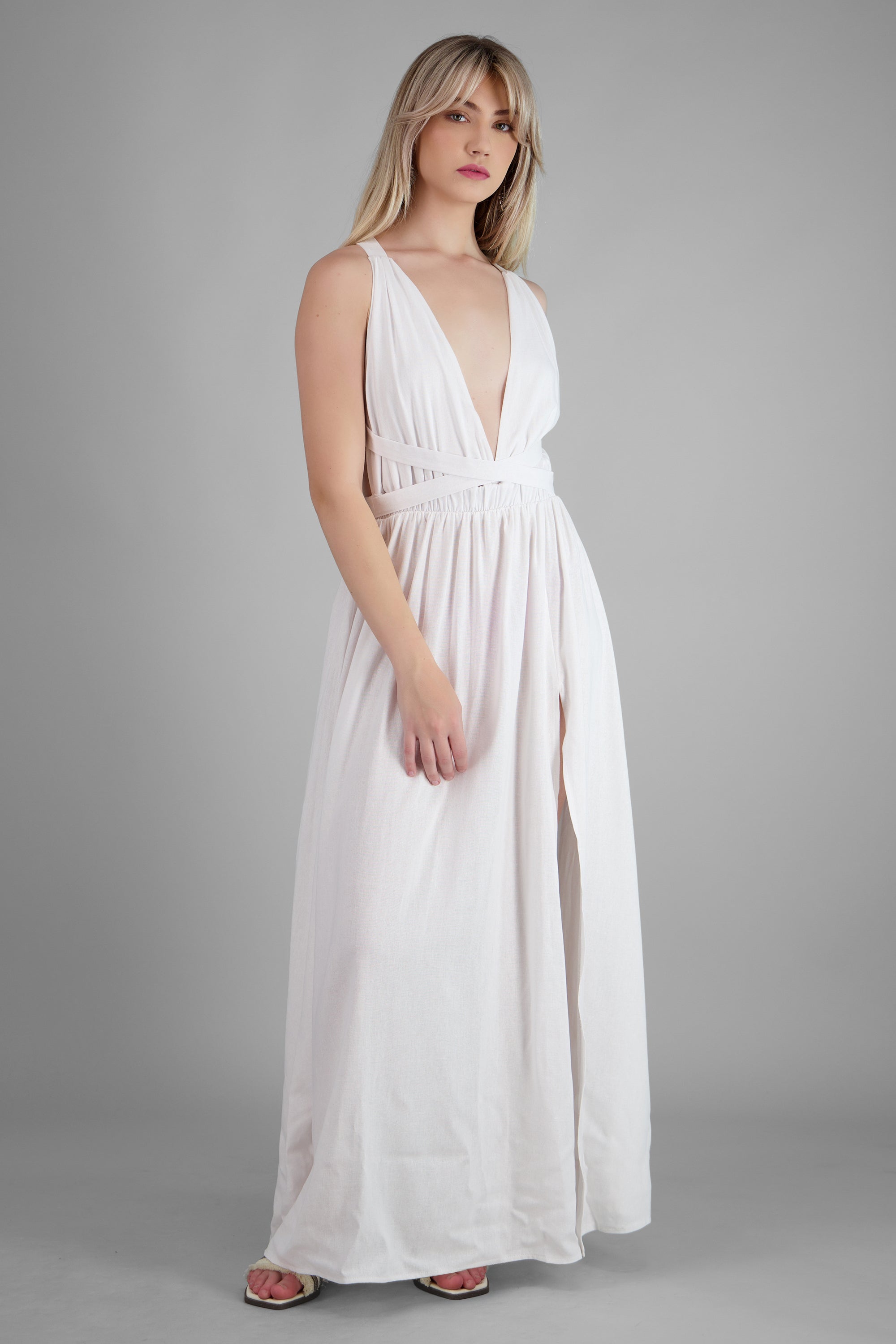 Vestido ligero maxi cruzado HUESO