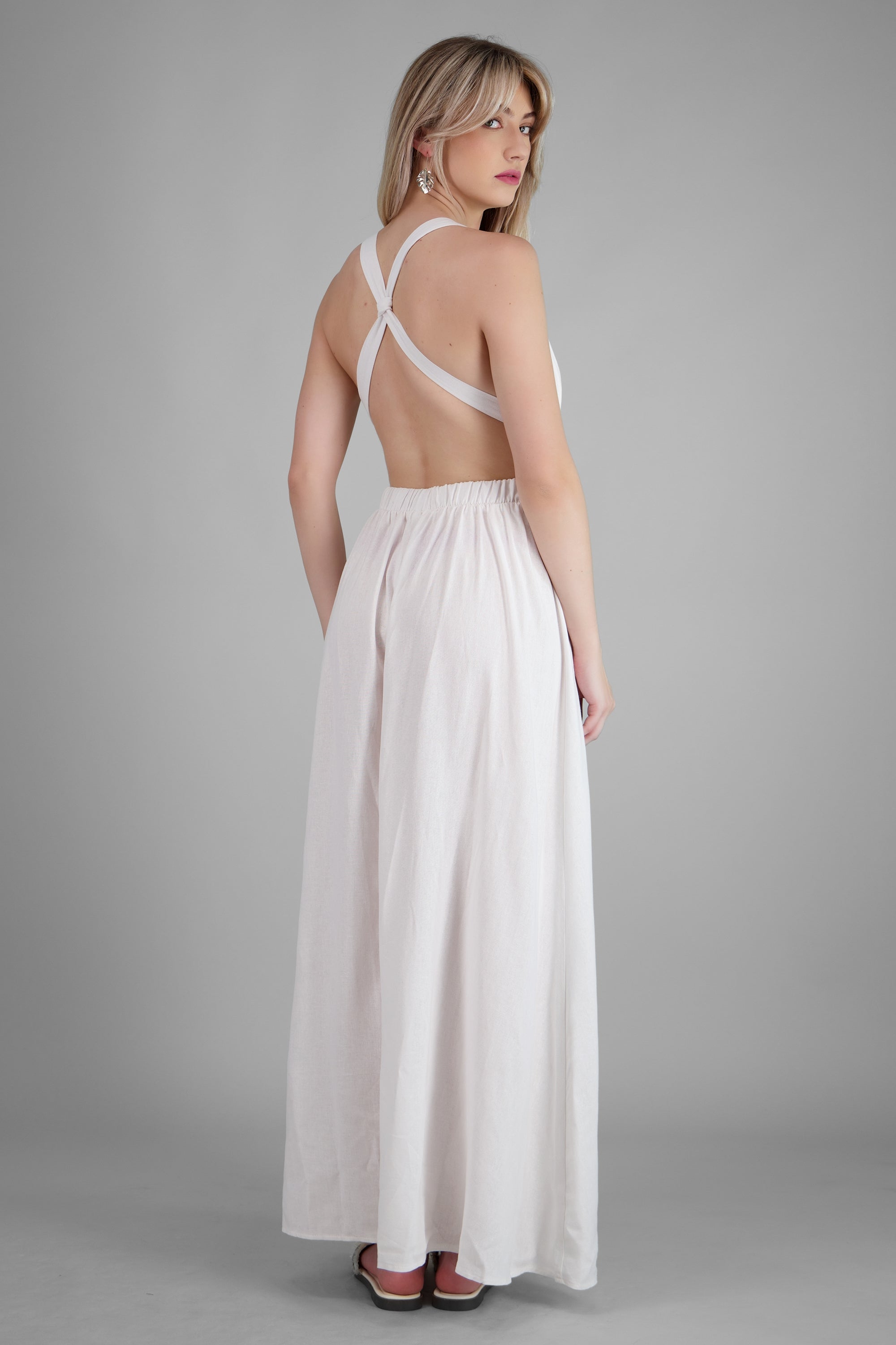 Vestido ligero maxi cruzado HUESO