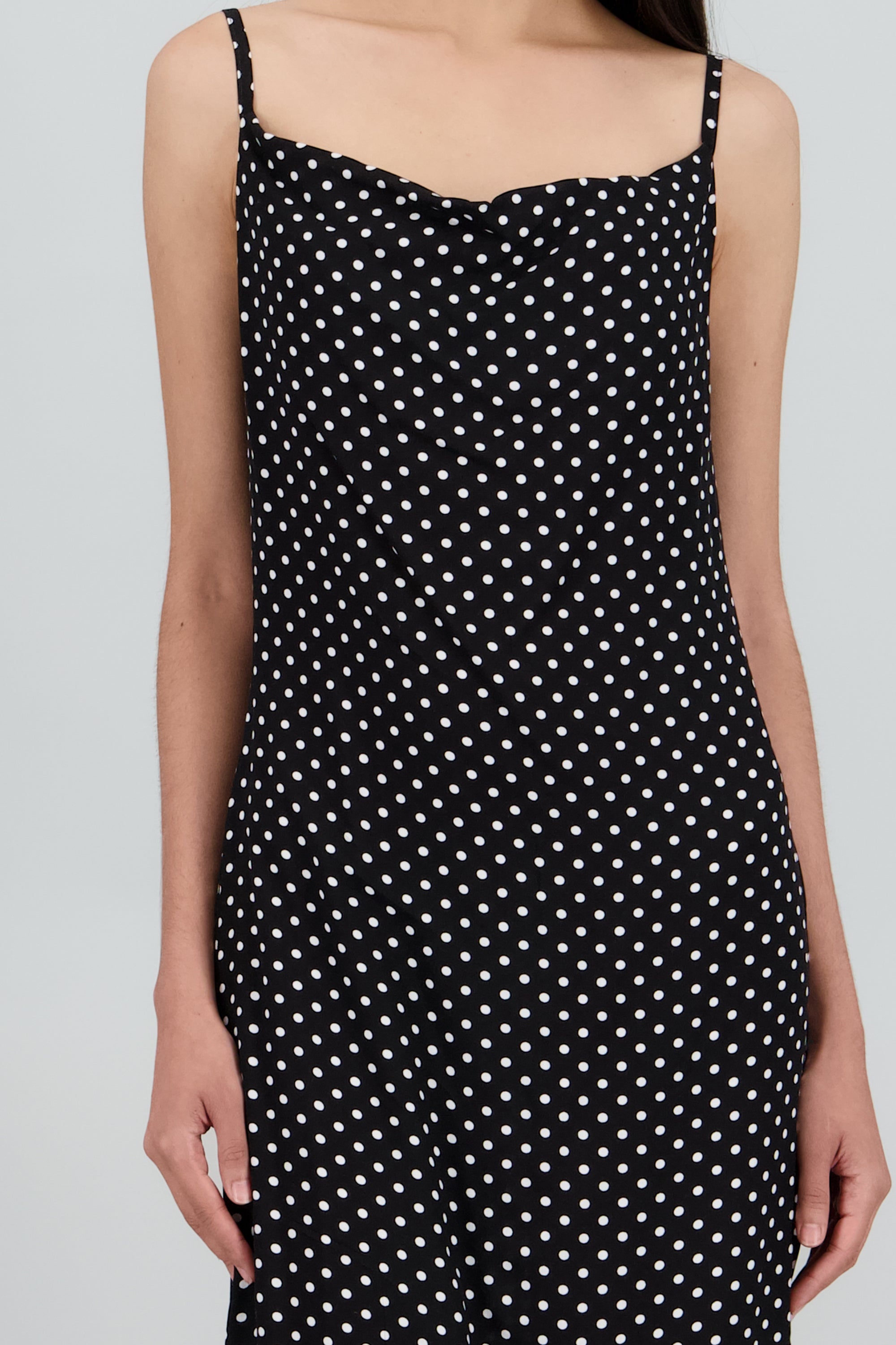 Vestido midi escote columpio polka dot NEGRO COMBO