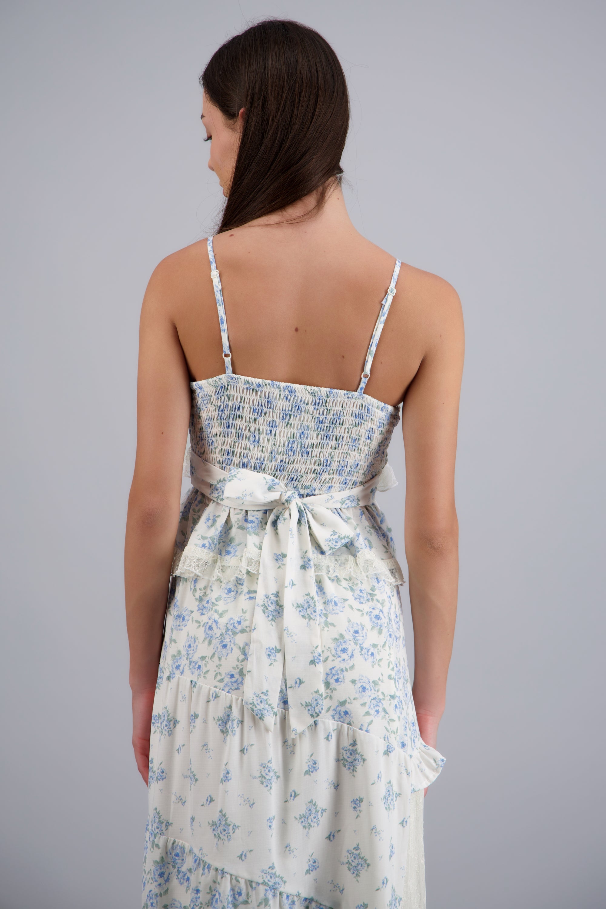 Blusa olanes flores detalle encajes AZUL COMBO