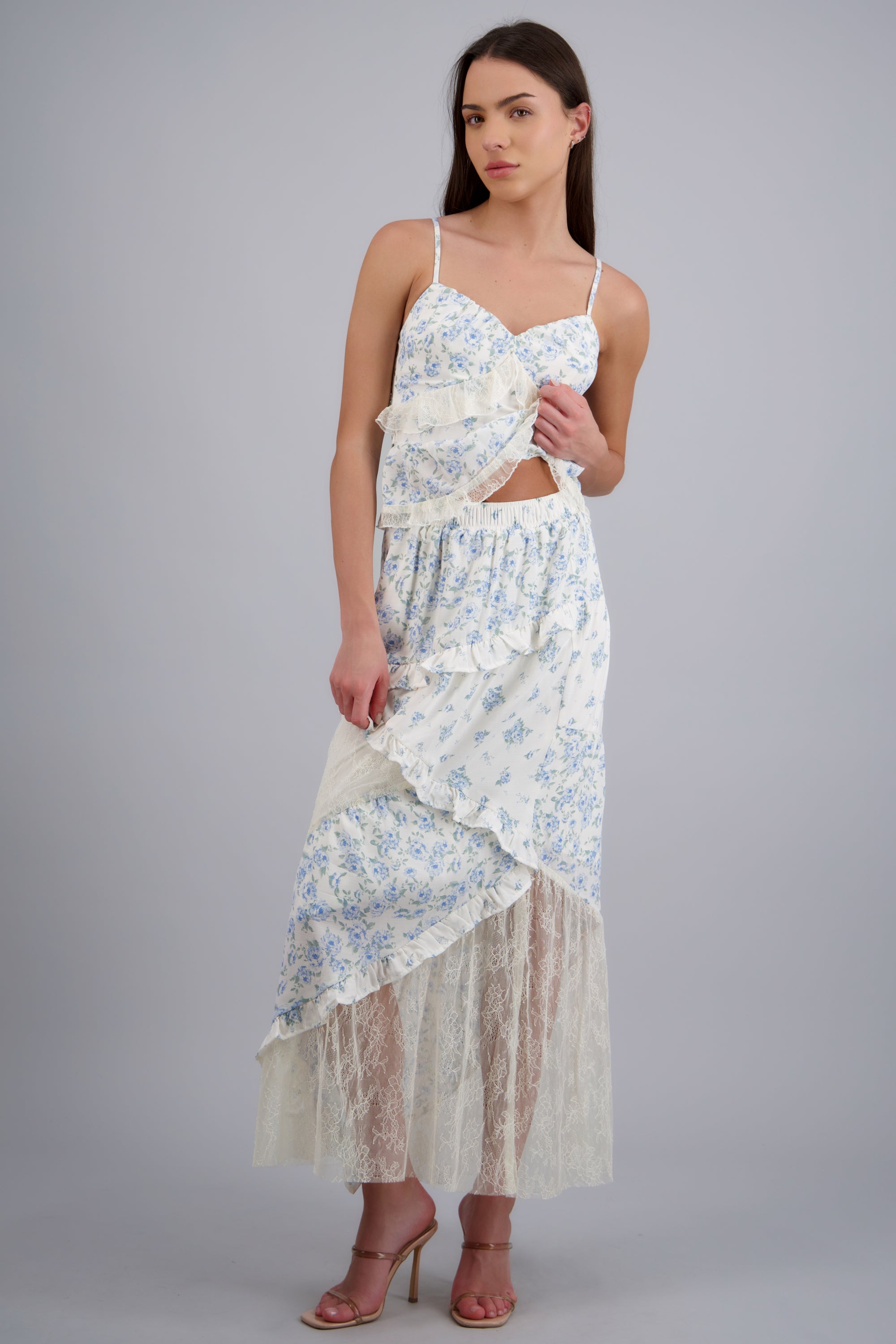 FALDA MAXI OLANES PATCHWORK AZUL COMBO