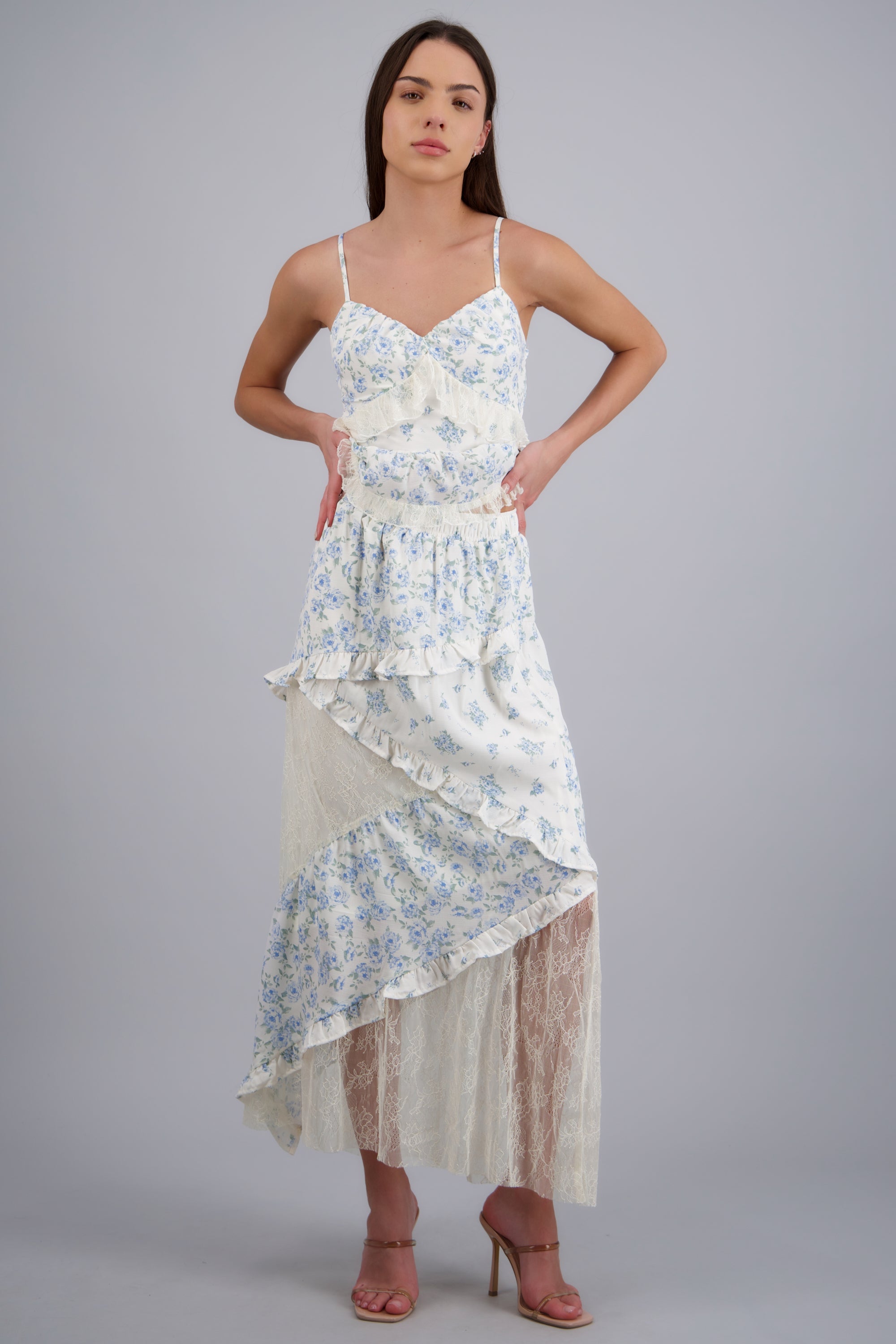 FALDA MAXI OLANES PATCHWORK AZUL COMBO