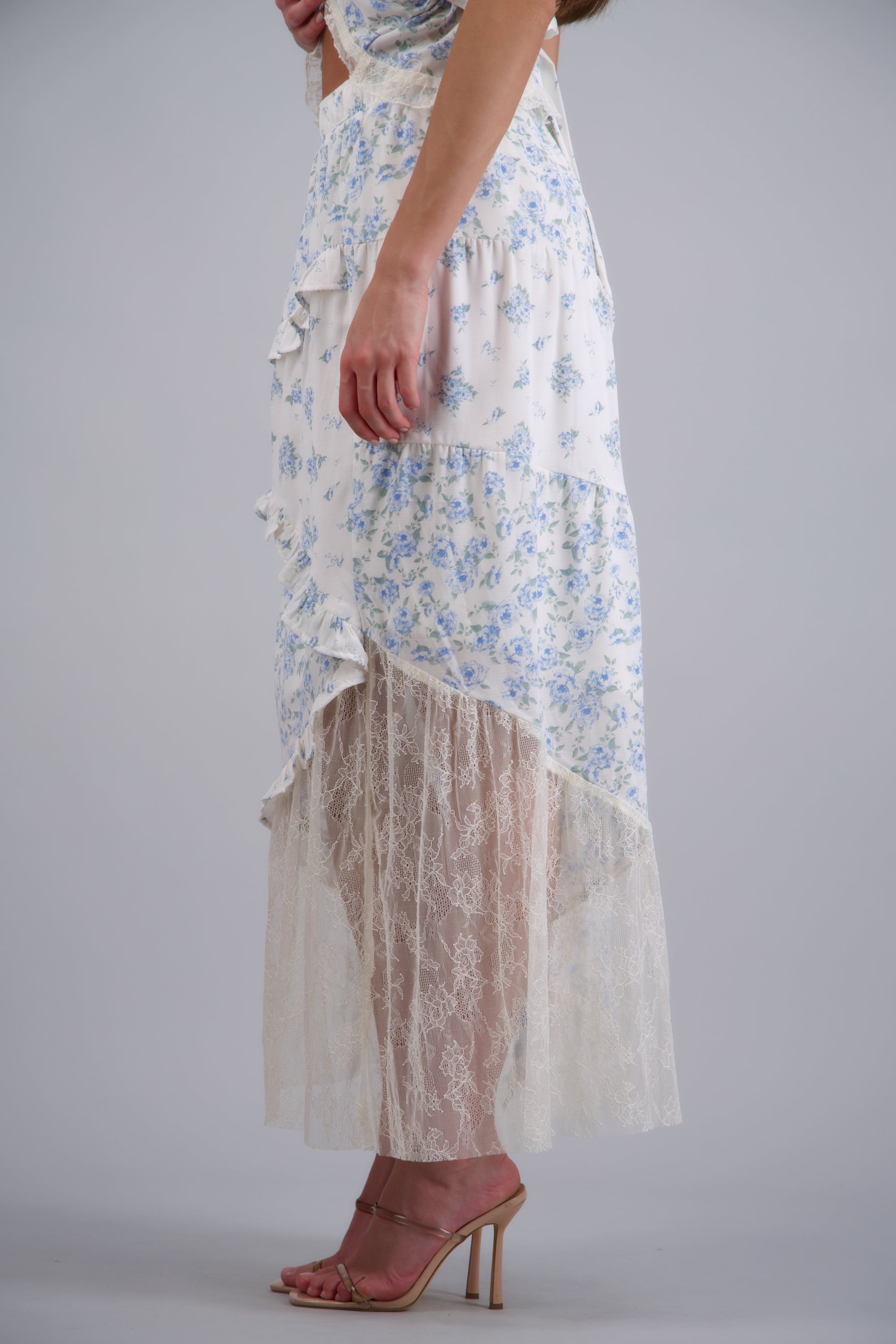 FALDA MAXI OLANES PATCHWORK AZUL COMBO