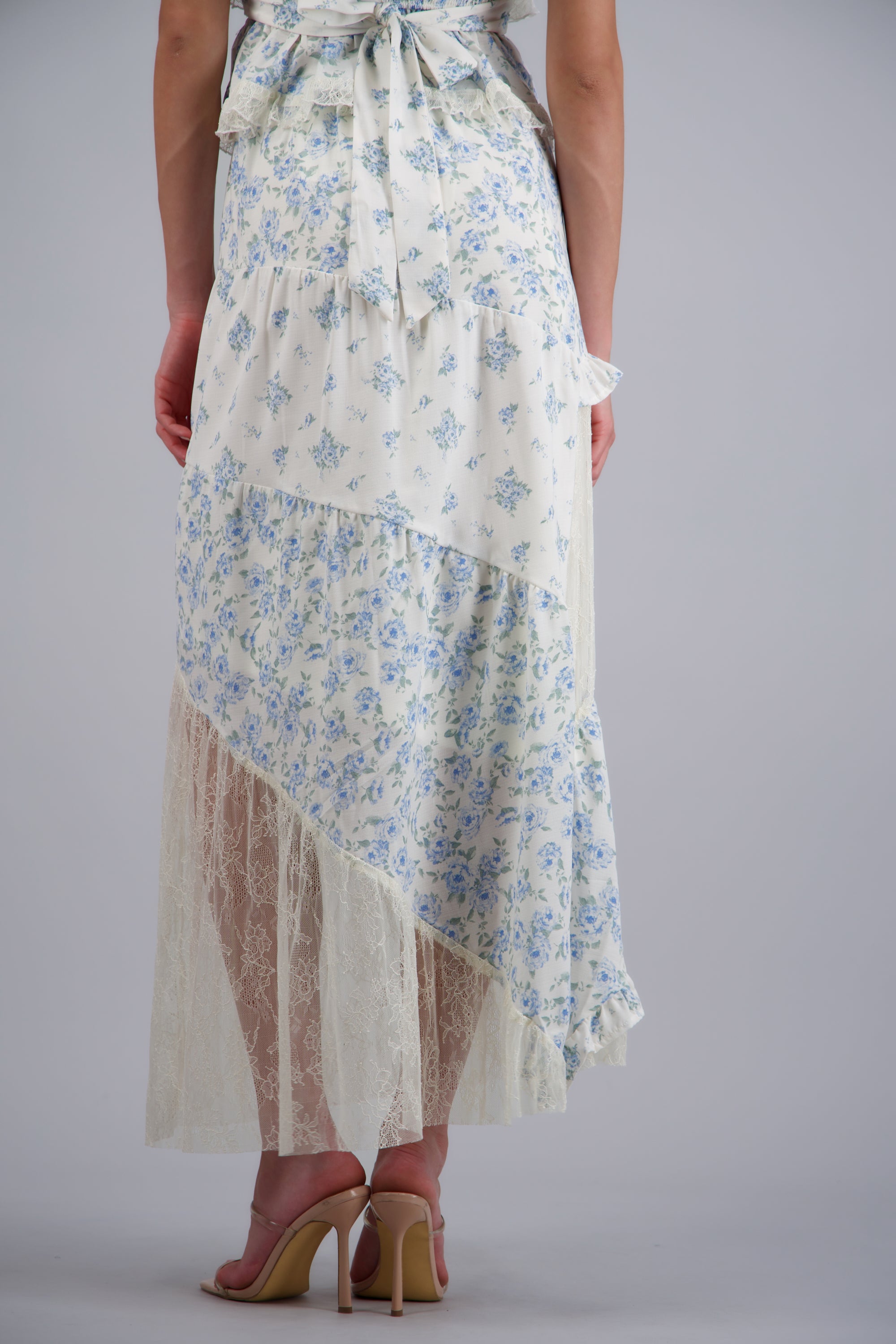 FALDA MAXI OLANES PATCHWORK AZUL COMBO