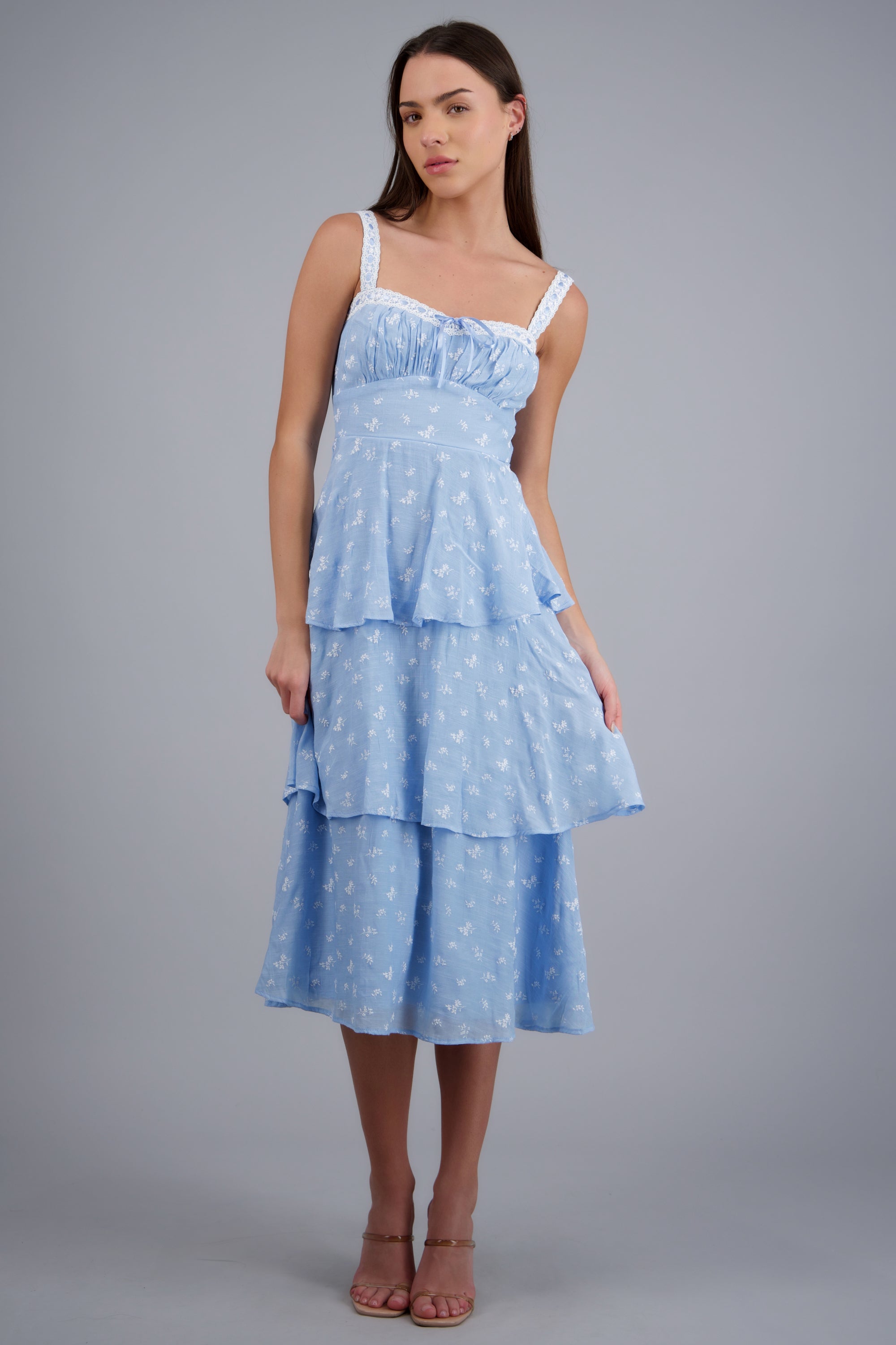 Vestido maxi capas estampado flores AZUL