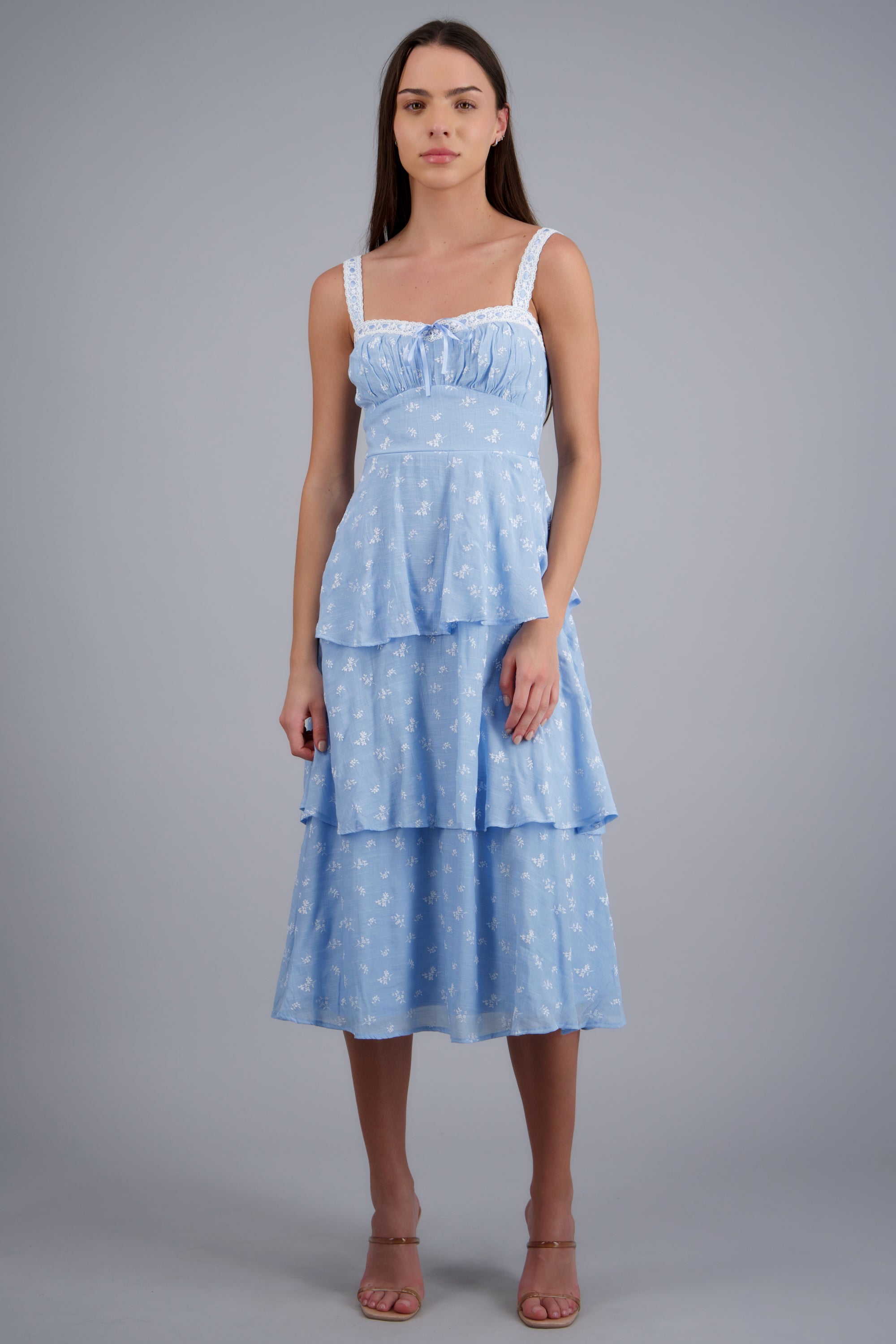 Vestido maxi capas estampado flores AZUL