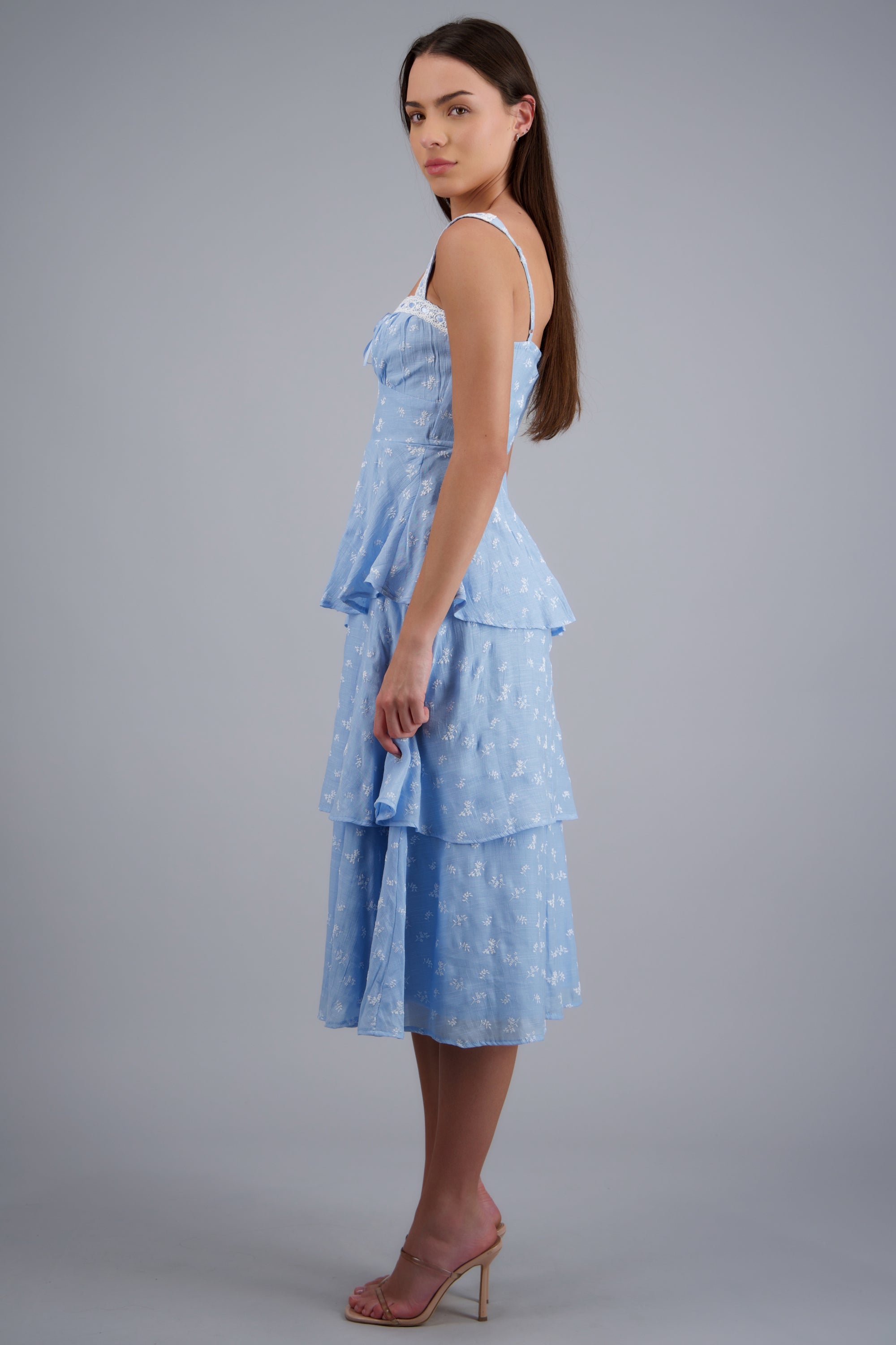 Vestido maxi capas estampado flores AZUL