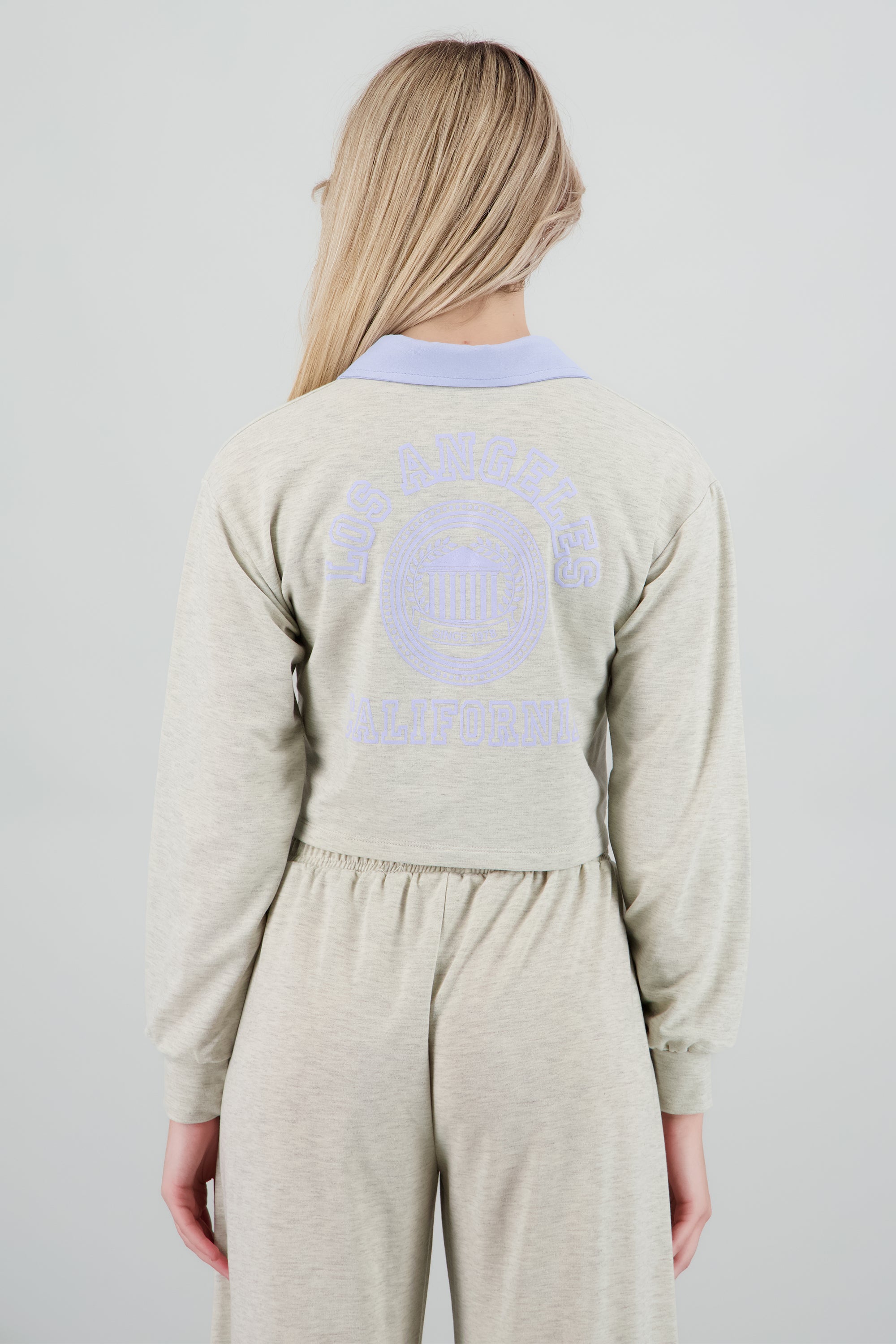 Sudadera estrampada detalle cuello polo GRIS JASPE