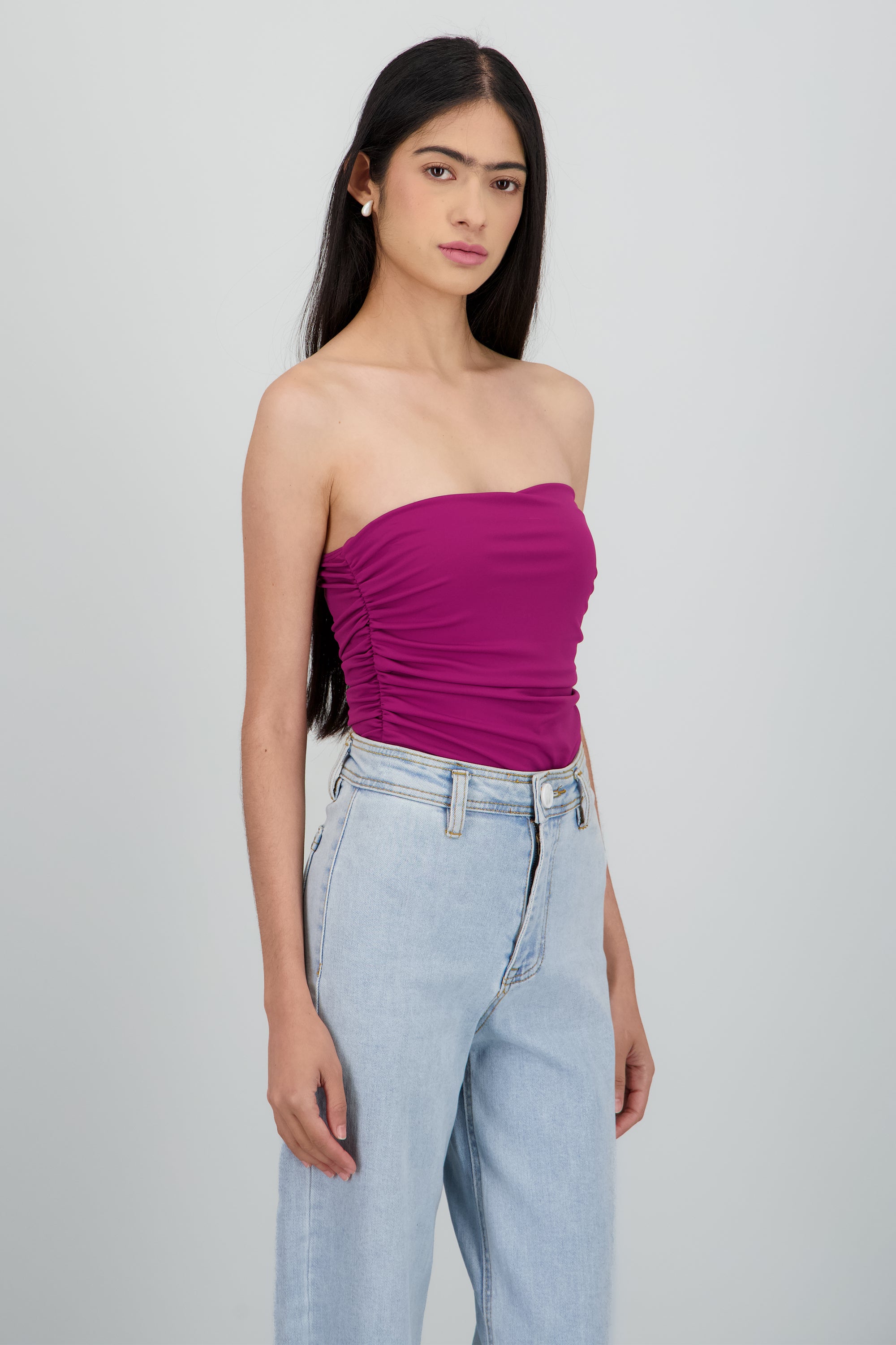 Bodysuit strapless drapeado CIRUELA