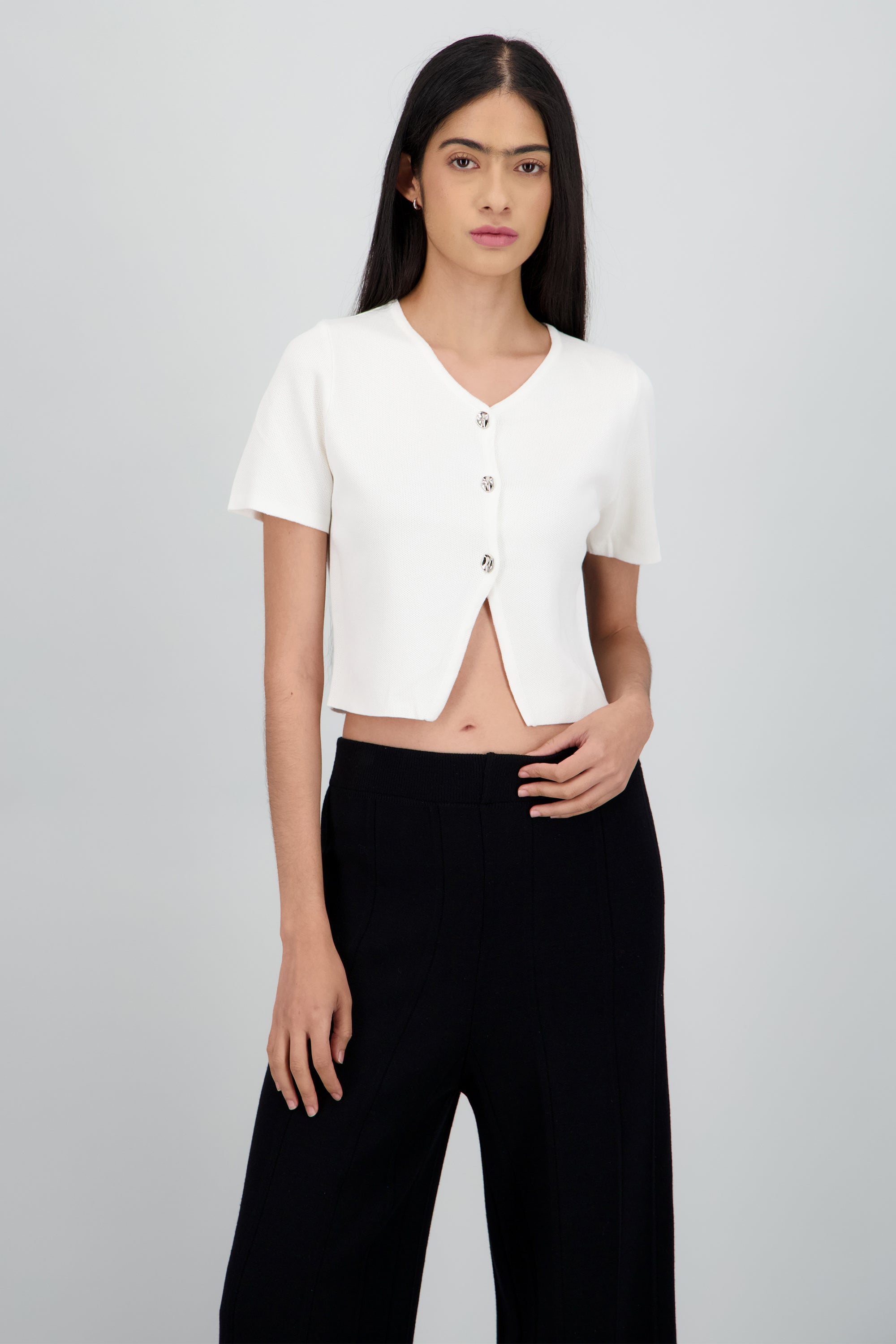 Top tejido liso manga corta BLANCO